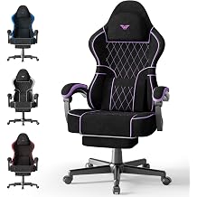 Ferghana Gaming Chair, Velvet Fabric Comfortable Computer Chair with Footrest and Linkage Armrest, Ergonomic High Back Game Chair with Massage Lumbar Support for Adult, Black/Purple