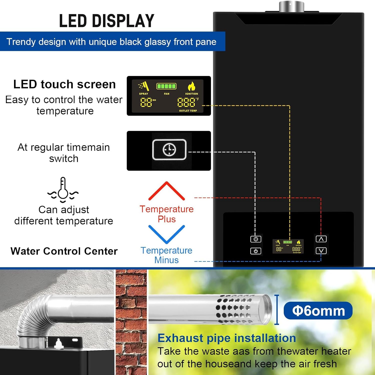18L Tankless Water Heater Propane, 4.74GPM Indoor Constant propane water heater, 68,000 BTU Instant Hot Water Heater with Fahrenheit Digital Display, Multi-Protection