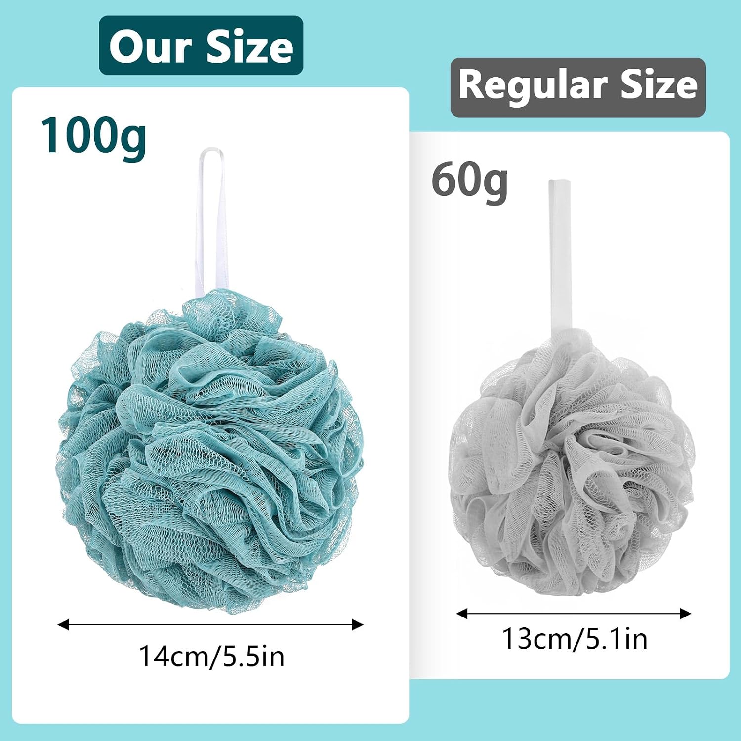 6 Pack Bath Sponge, 100g/pc XXL Large Mesh Pouf Shower Loofah Exfoliating Body Scrubber Shower Scrunchies