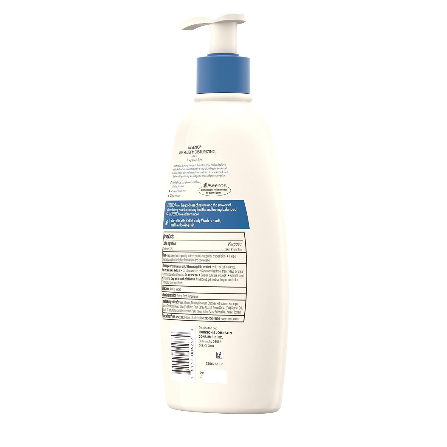 Aveeno Skin Relief 24-Hour Moisturizing Lotion for Sensitive Skin with Natural Shea Butter & Triple Oat Complex, Unscented Therapeutic Lotion for Extra Dry, Itchy Skin, 18 fl. oz (Pack of 2)