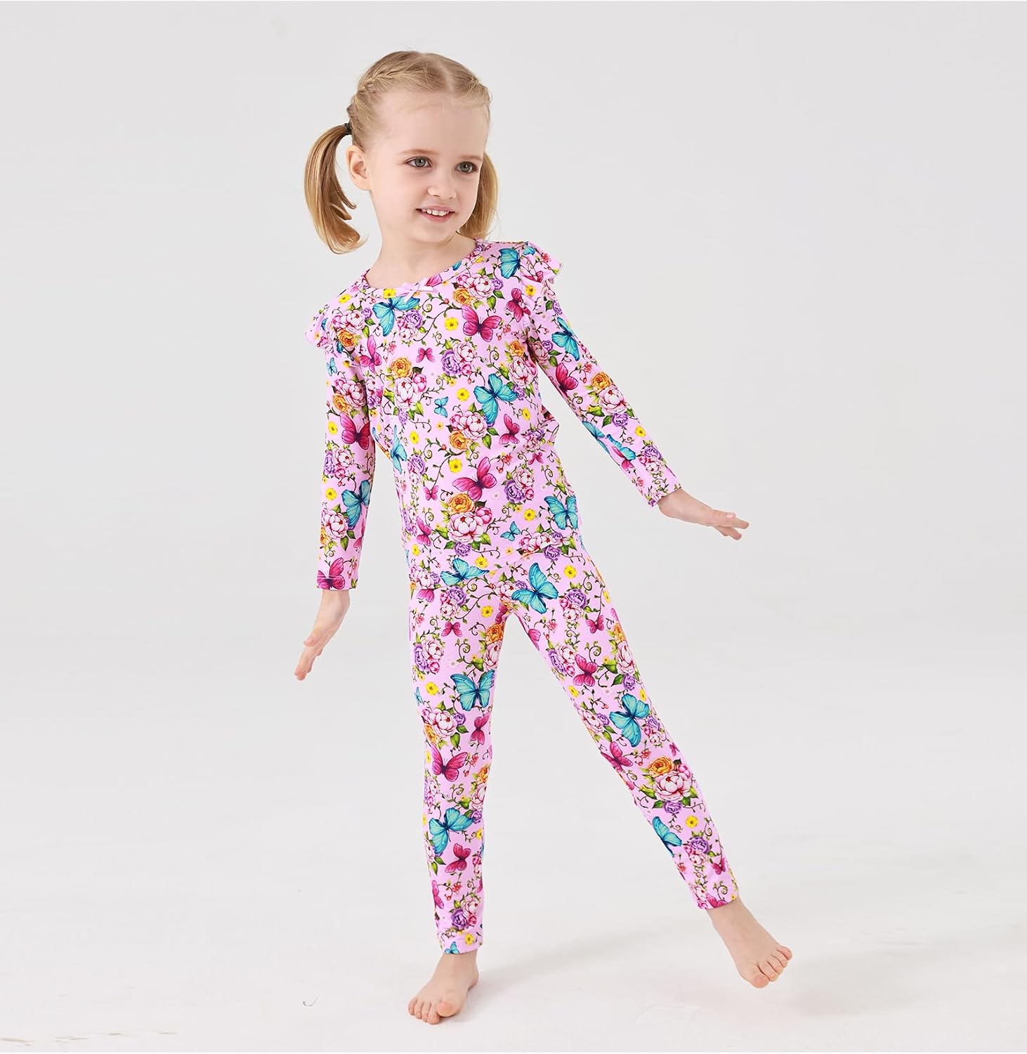 Bamboo Viscose Toddler Girl Pajamas Ruffled Long Sleeve Kid Girls Lounge Set