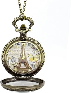 Qtqgoitem Retro Style Eiffel Tower Pattern Pocket Watch Necklace Bronze Tone (Model: 7a8 ef3 8b6 f30 3b5)