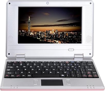 7 Inch Portable Mini Computer Laptop PC Netbook for Kids Android 12 Quad Core 32GB WiFi Built in Camera YouTube Flash Player (Pink)