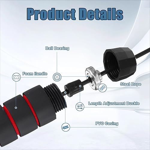 Miniatura 3 de 12 cuerdas de saltar con rodamientos de bolas, cuerda de salto de velocidad ajustable con asas de espuma para fitness, ejercicio, entrenamiento