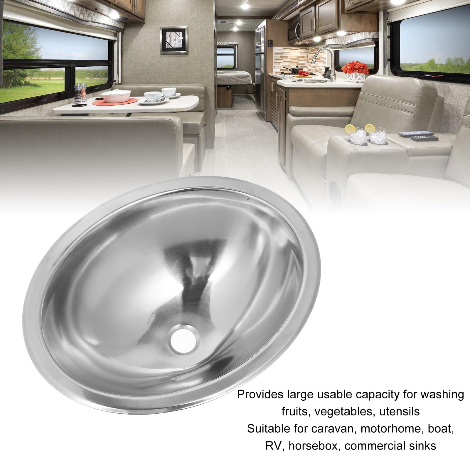 Naroote Lavello Ovale in Acciaio Inossidabile RV 304, Lavello da Cucina Ovale, da Bagno per Lavaggio a Mano con Scarico Fognario da 40 Mm, Ideale per, Roulotte, 15,47x11,54x5,91 Pollici