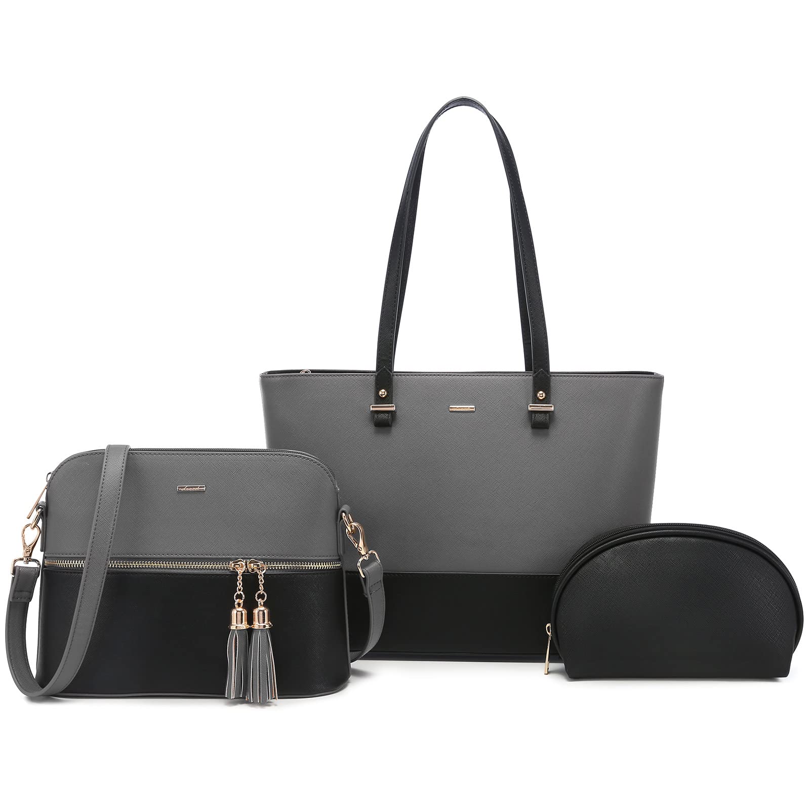 LOVEVOOK Handtasche Damen Shopper Schultertasche Damen Groß Damen Tasche Gross Leder Handtaschen 3-teiliges Set | 3-Teiliges Set mit Geldbörse; Große Tragetasche für Büro, Schule, Einkauf/Reise; auch als Hand- & Umhängetasche.