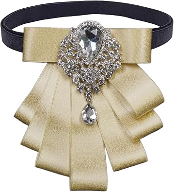 Topz satin bow brooch bow ties for women neck bow brooches jabot collar rhinestone crystal lapel pin for wedding groom