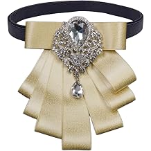 Topz satin bow brooch bow ties for women neck bow brooches jabot collar rhinestone crystal lapel pin for wedding groom