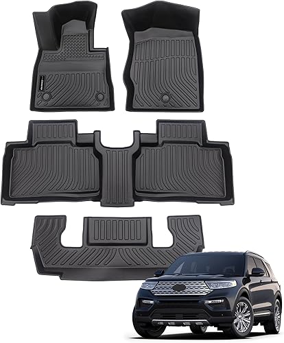 Auxko Alfombrillas para todo tipo de clima, aptas para Ford Explorer 2020-2024 2025 de 6 asientos, juego de forros de goma TPE para explorador,
