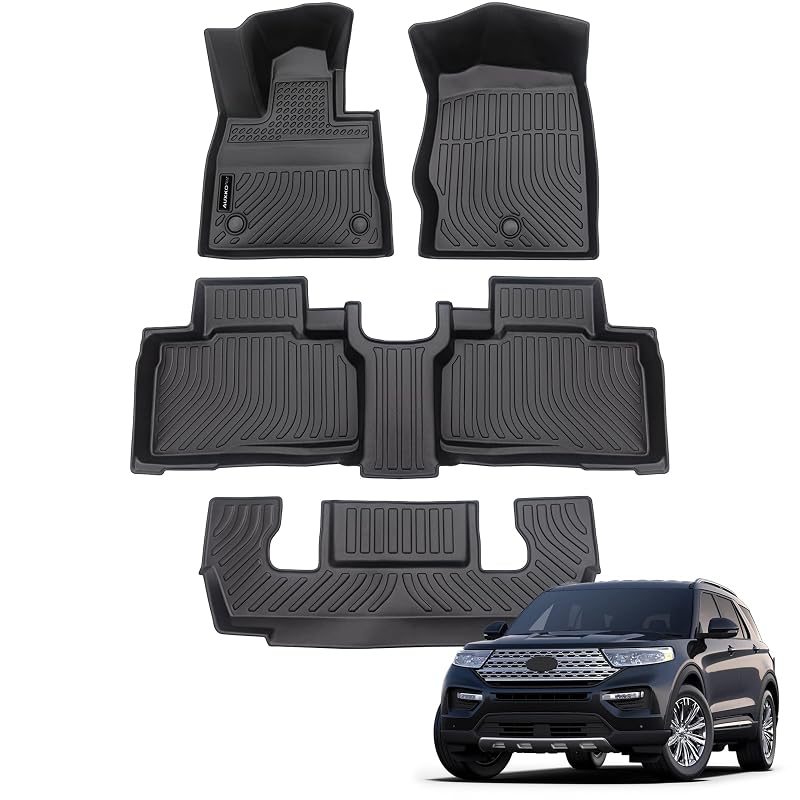 Tapetes automotivos sob medida AUXKO para Ford Explorer 6 lugares 2020–2026, em TPE, com borda alta, kit com 4 peças