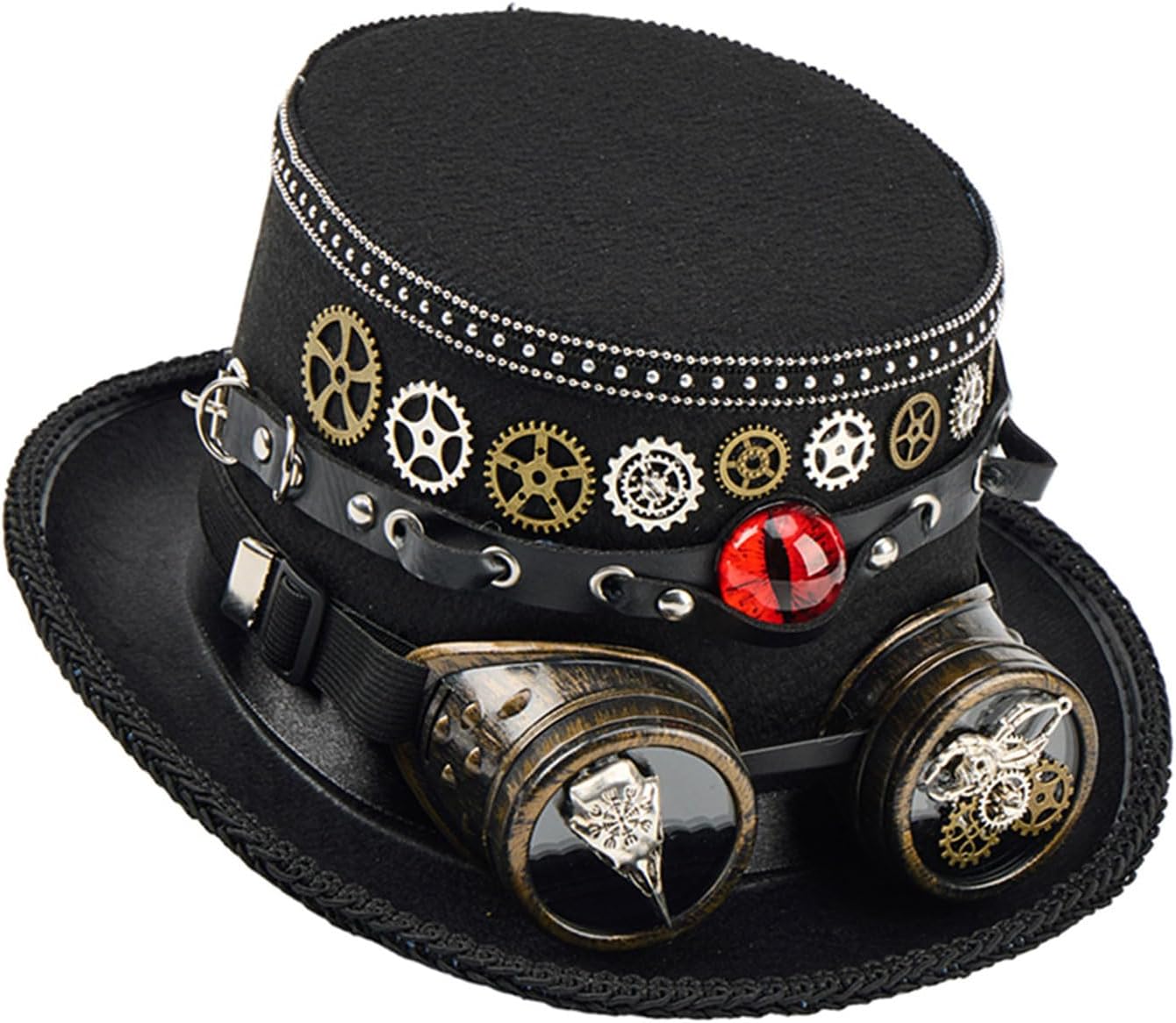 Industrial Age Fedoras Metal Gear Hat for Coser Dark Goggles for Costume Parties Halloween Event Photo Props Adjustable Party