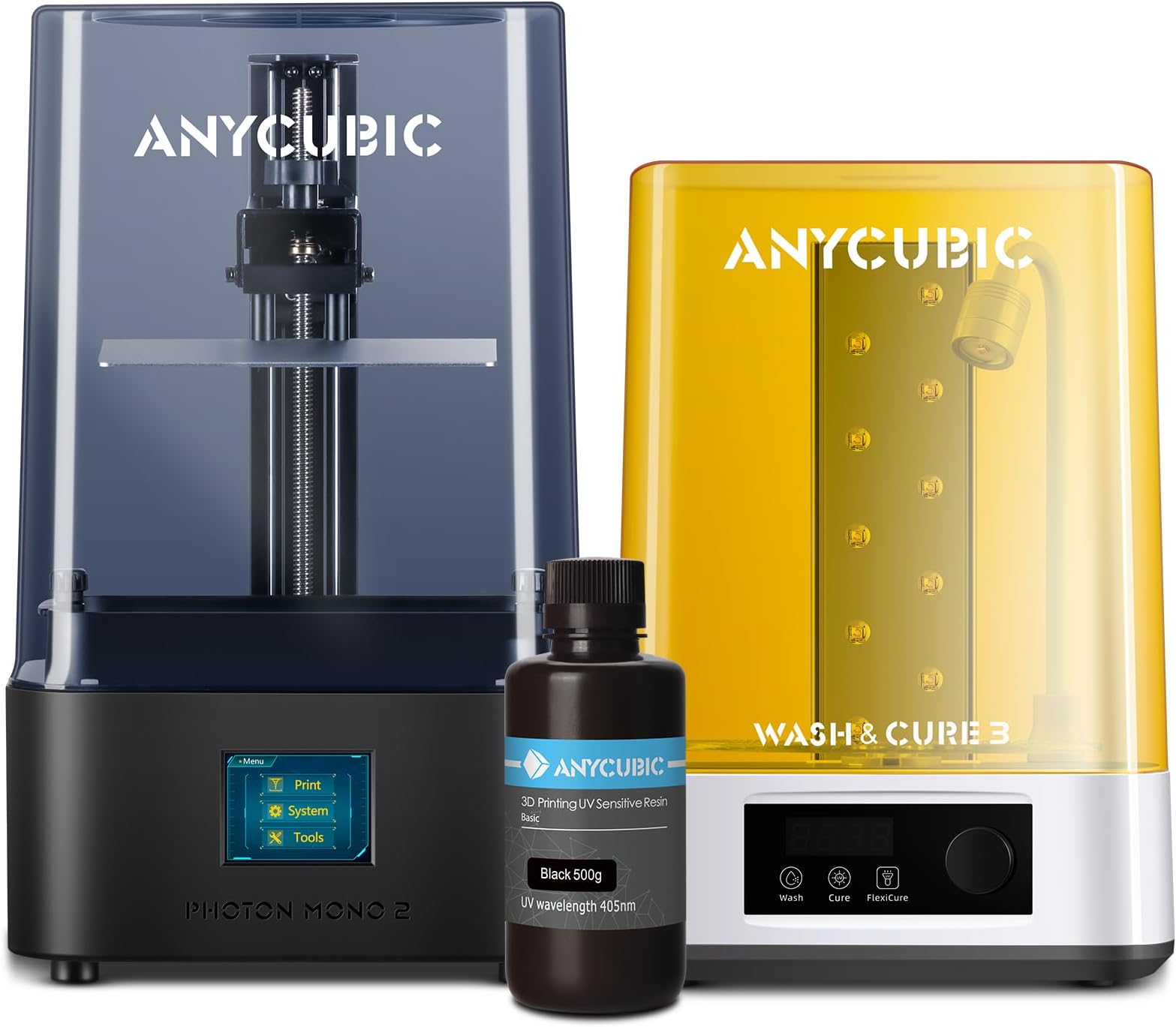 ANYCUBIC Photon Mono 2, Wash and Cure 3.0 and 3D Printer Resin Black, 500G