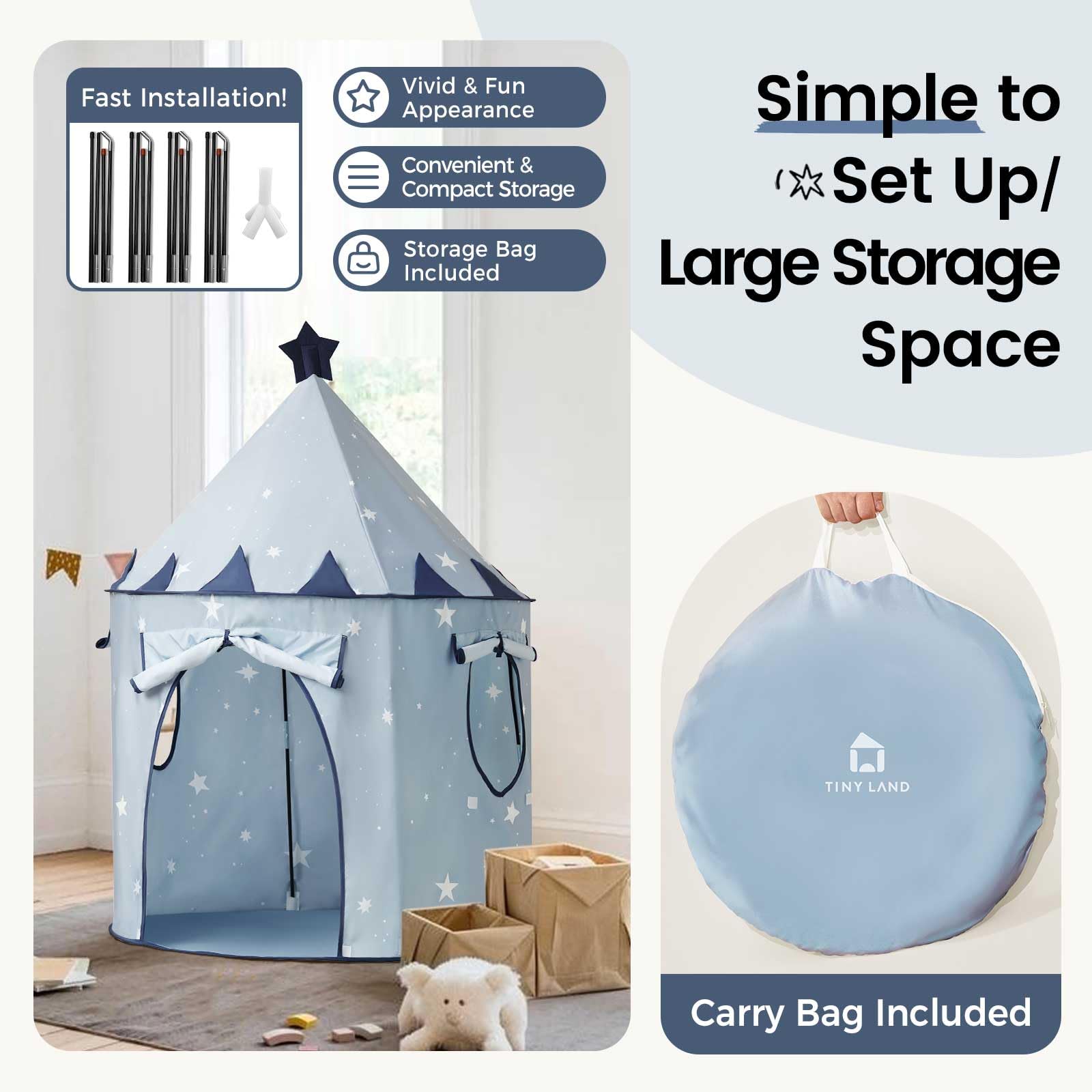 Tiny Land Kids Tent, Pop Up Kids Play Tent, Portable Toddler Tent, Cute Tents for Kid Indoor & Outdoor Use | Perfect Baby Tents for Fun & Imagination - Image 2