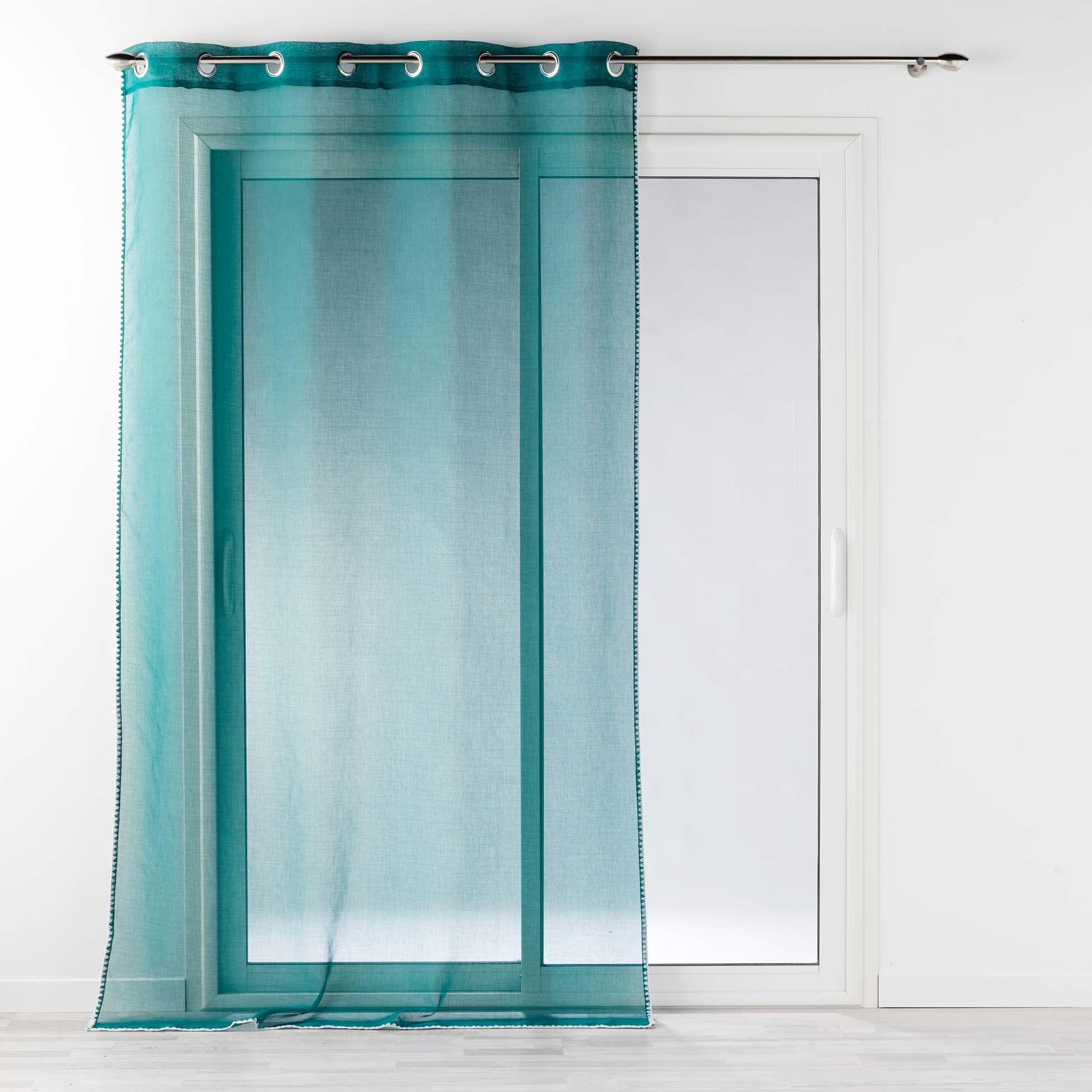 Douceur d'Intérieur, Louise Petrol Eyelet Curtain (140 x 240 cm) Sandblasted Curtain