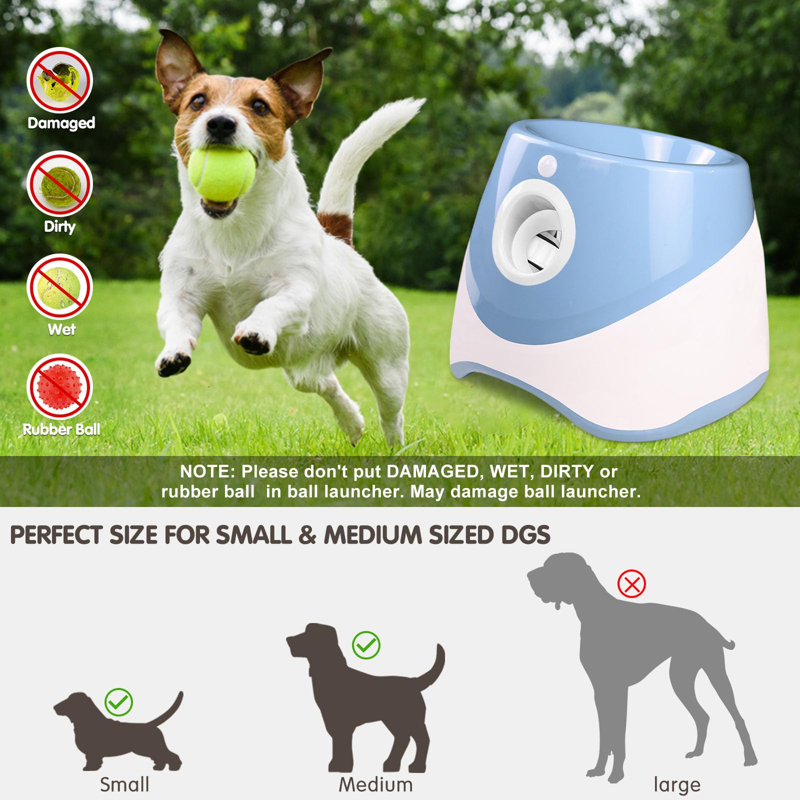 Automatischer Ballwerfer, Ballwurfmaschine Hund mit 6 Pcs 2" Tennisbällen, Kann 10-30ft werfen, Interaktive Ballmaschine für Kleine und Mittlere Hunde