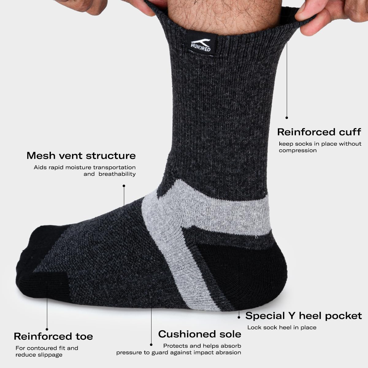 Hundred Court Quarter Length Performance Sports Socks (Black)