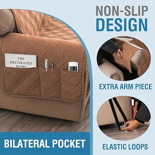 Miniatura 7 de H.VERSAILTEX Fundas de sofá 100 % impermeables para perros, modernas, con correas elásticas, protector grueso y suave contra las garras de gato