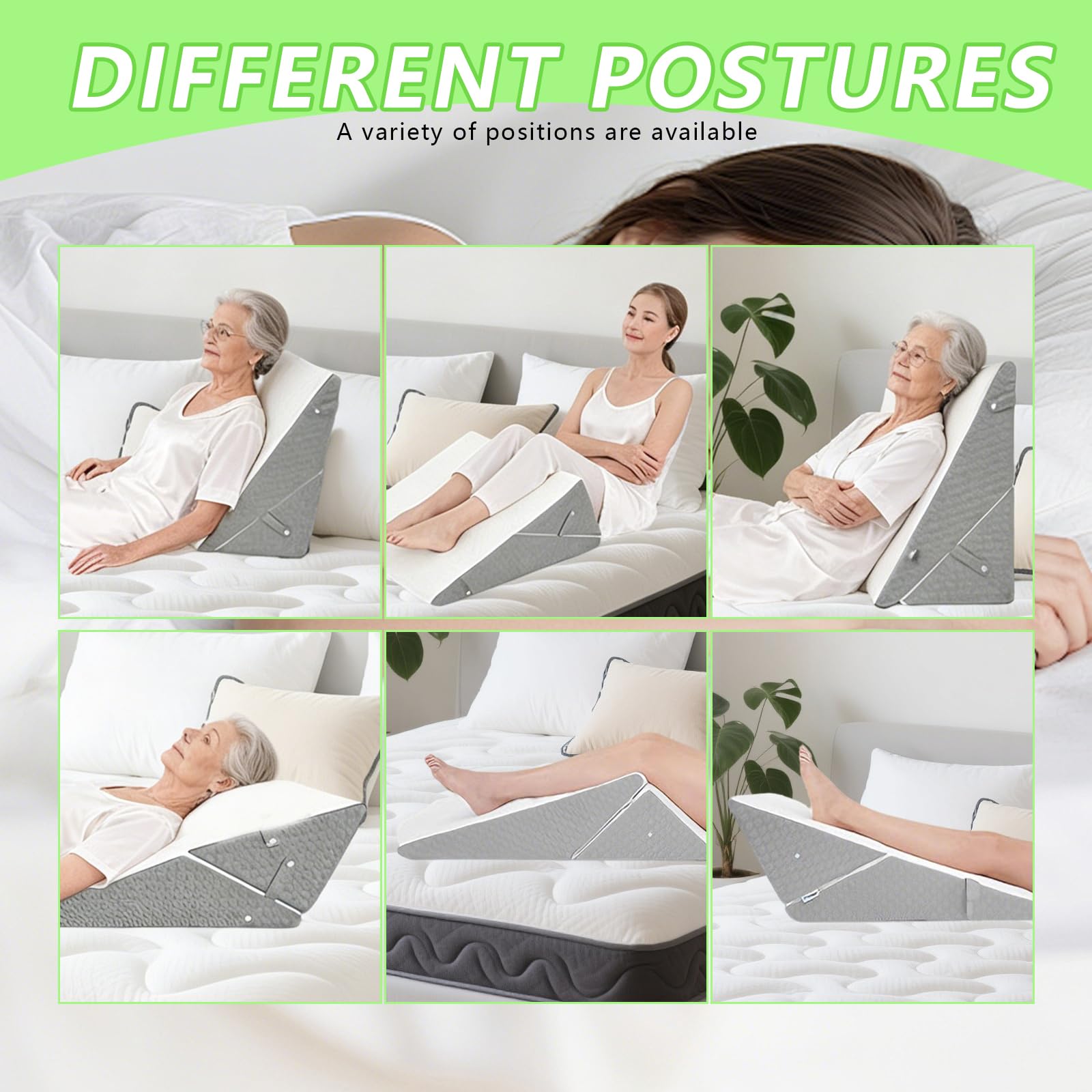 Cojín de espuma viscoelástica de 56 x 56 x 30 cm, almohada de cuña ajustable para reflujo ácido, ronquidos, recuperación postoperatoria, alivio del dolor de espalda y cuello, ideal para leer y