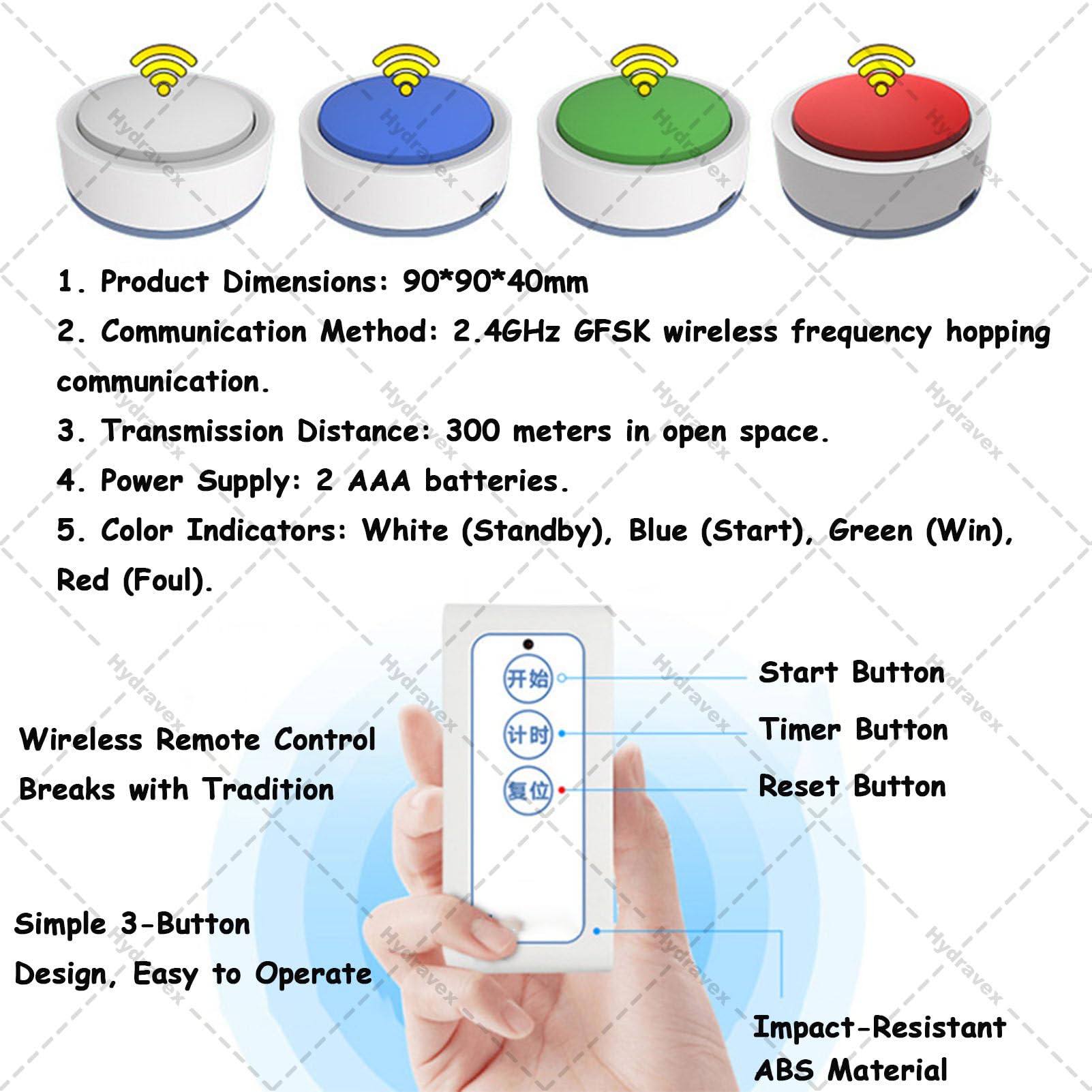 Sistema cicalino wireless a quiz, a lungo raggio, pulsanti di risposta multi-giocatore per spettacoli di giochi, aula, serate di gioco in famiglia e attività educative