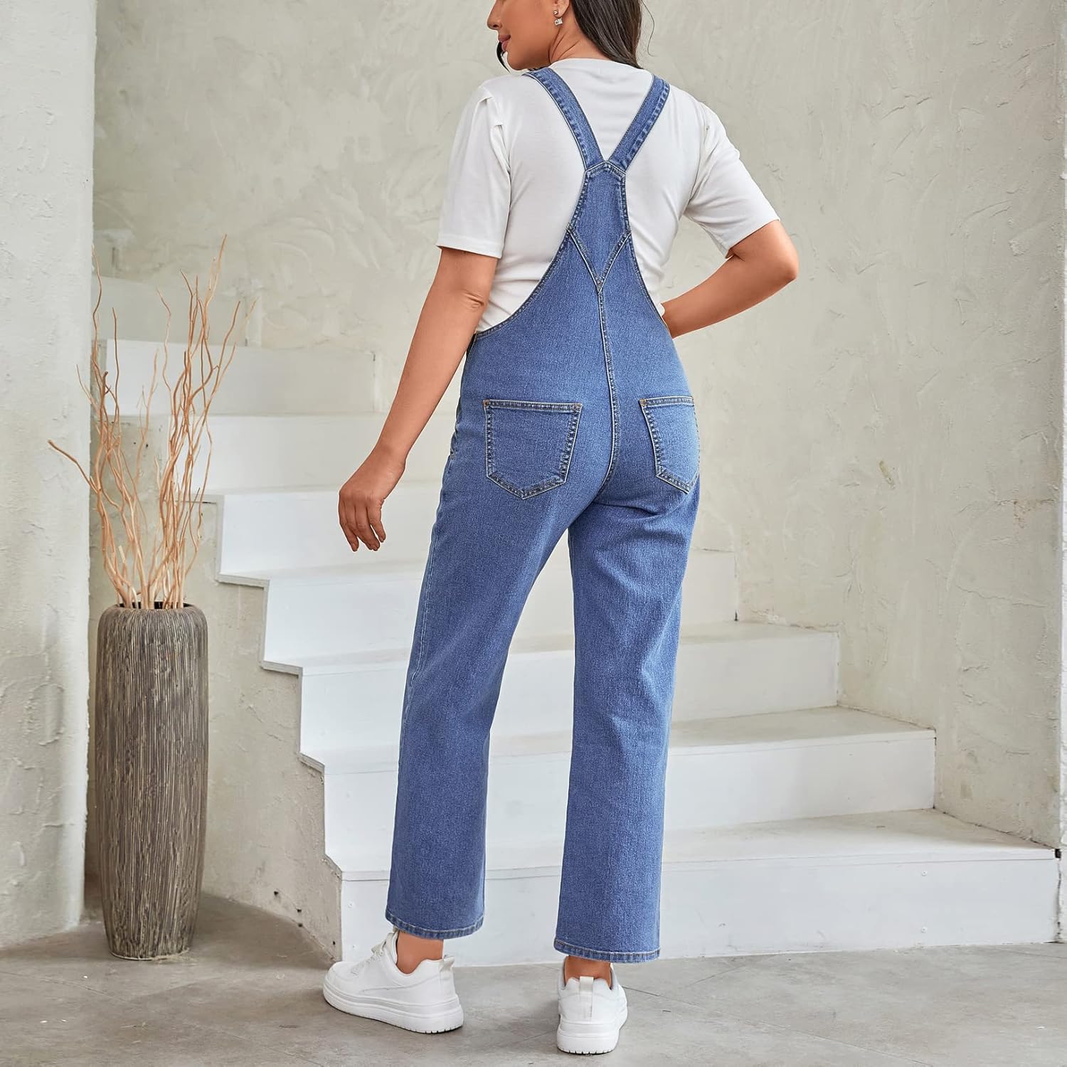 Maternity Overalls Bib Straight Leg Ankle Length Maternity Denim Overalls for Pregnant Woman - Image 4