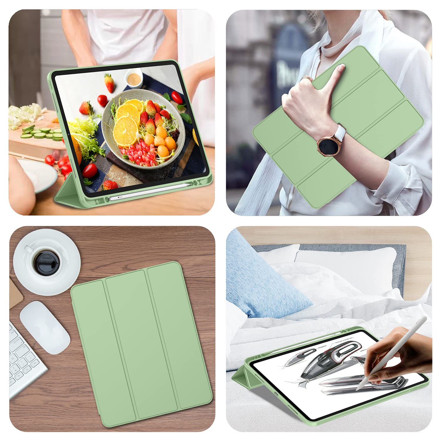 iMieet iPad Pro 12.9 Inch Case 2022/2021/2020/2018 (6th/5th/4th/3rd Gen) with Pencil Holder [Support iPad 2nd Pencil Charging],Trifold Stand Smart Case with Soft TPU Back,Auto Wake/Sleep(Matcha Green) — Amazon image 7