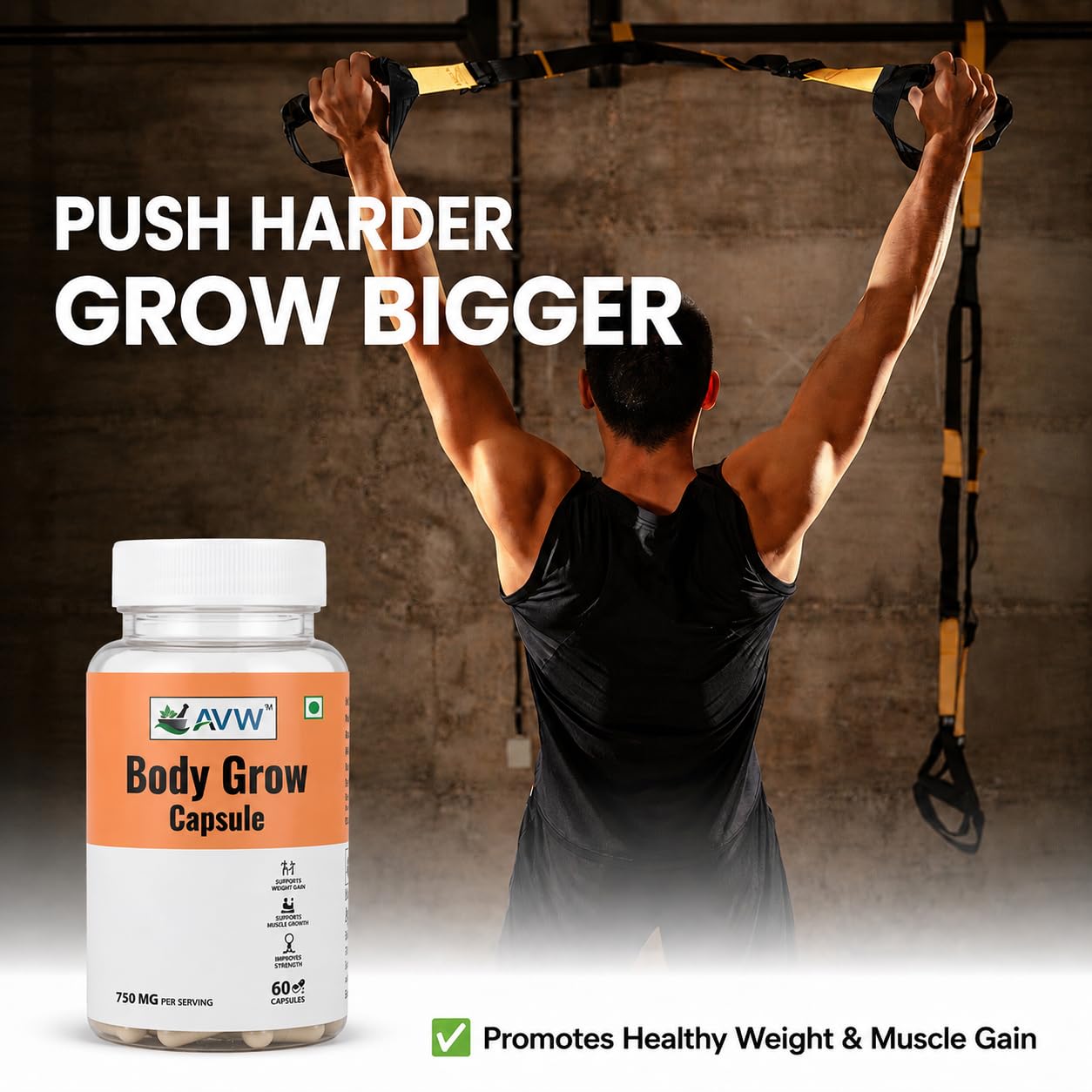AVW Body Grow Capsules 750mg, 60 Capsules | New & Improved Formula | Ayurvedic Weight Gainer for Digestion & Muscle Mass | 100% Natural for Men & Women | Increases Strength & Appetite Naturally — Amazon image 7