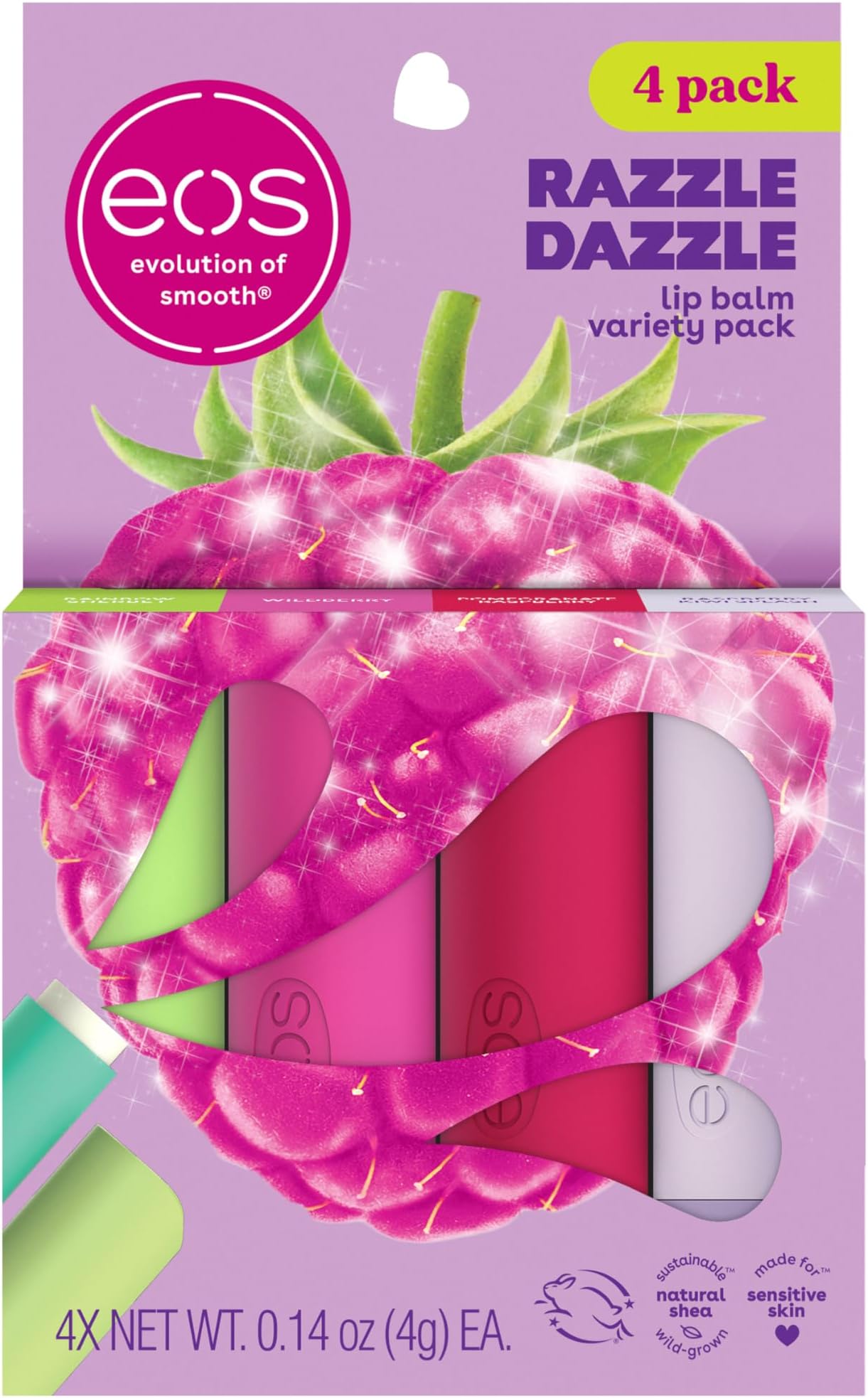 Lip Balm Gift Set- Razzle Dazzle, Limited-Edition Lip Moisturizer, Variety Pack, 0.14 oz, 4-Pack