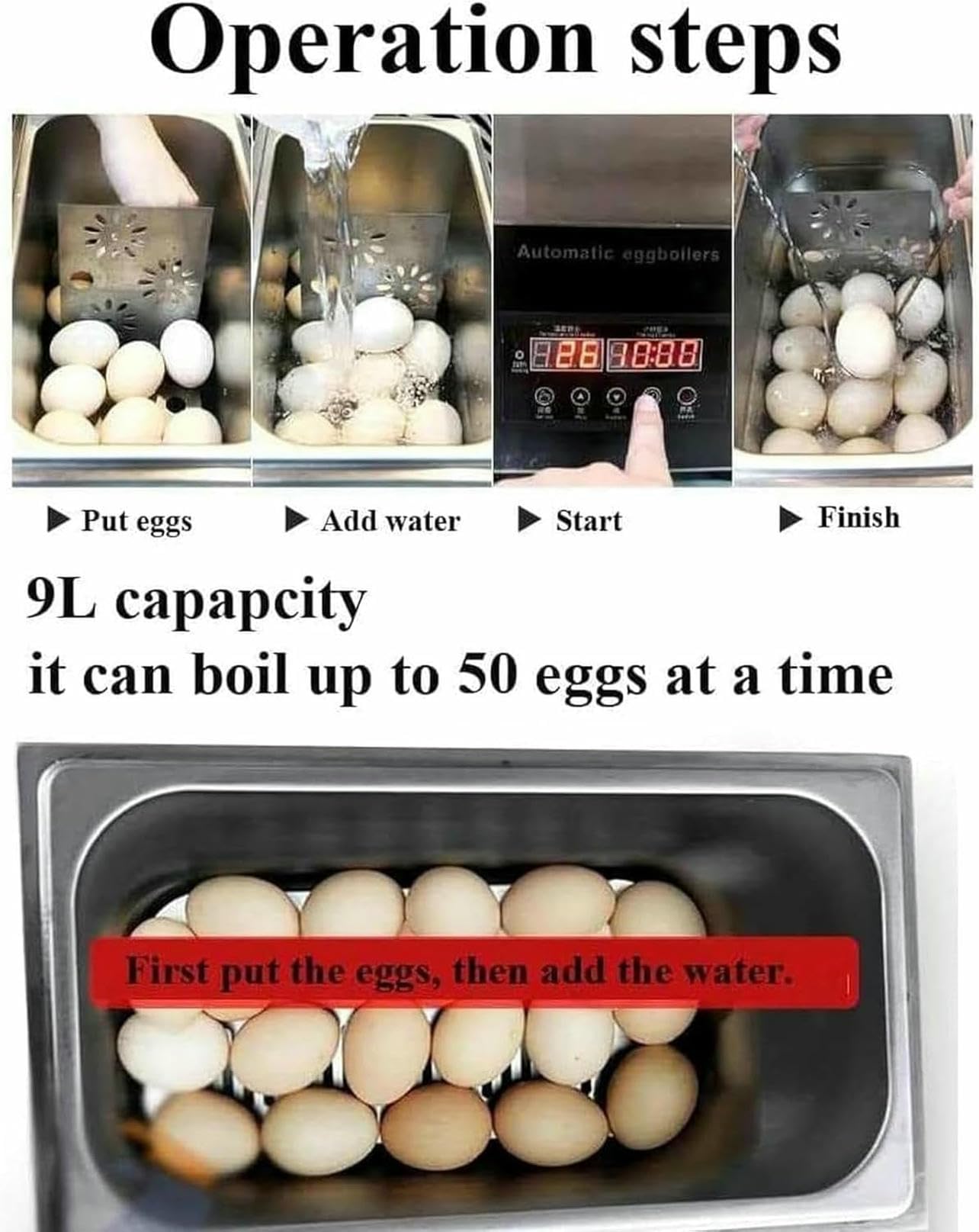 Cocedor de Huevos Inteligente Comercial de Aguas Termales, máquina para hervir Huevos, Capacidad para 50 Huevos, máquina automática eléctrica para Huevos Medio cocidos
