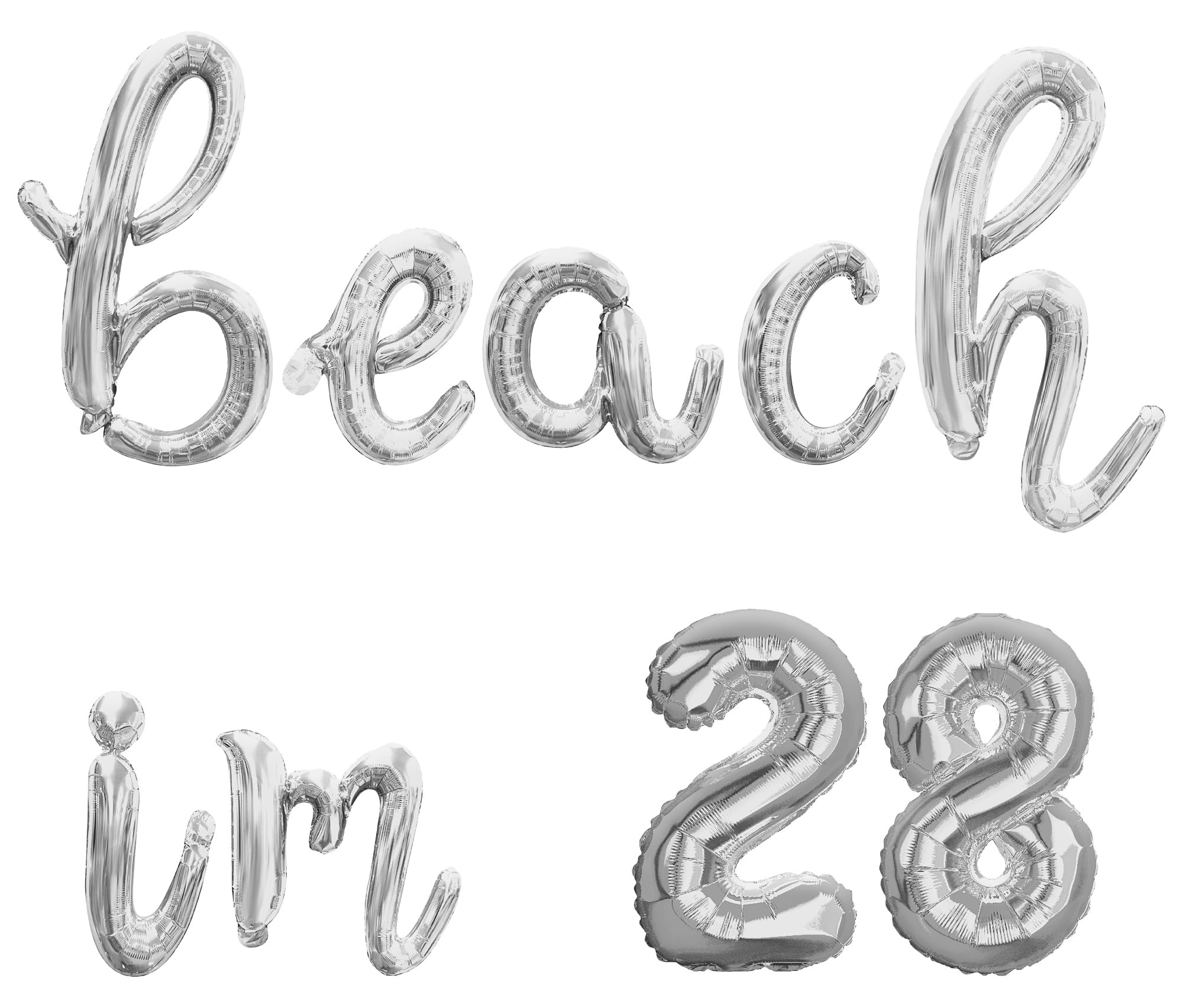 Cursive Script Letter Balloons - BEACH IM 28 16" Inch Alphabet Letters Foil Mylar Balloon 28th Birthday Party Banner (Silver)