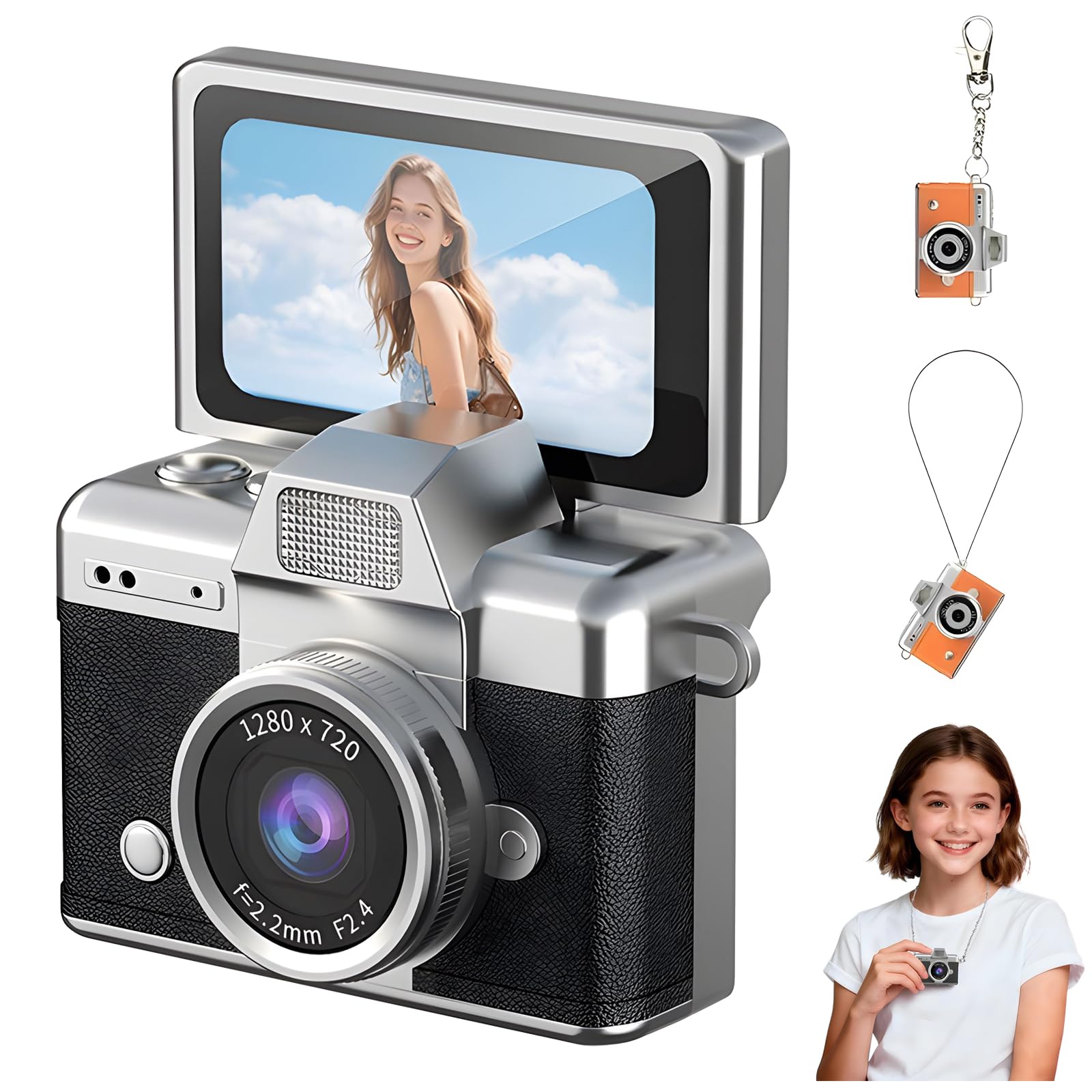 Mini Digital Camera with 1.47 in LCD Screen, 1080P Flip Screen Ultra-Compact Tiny Camera, Mini Keychain Camera, for Kids &amp; Adults, Collectible Gift for Travel, Birthdays &amp; Stocking Stuffers (Black)
