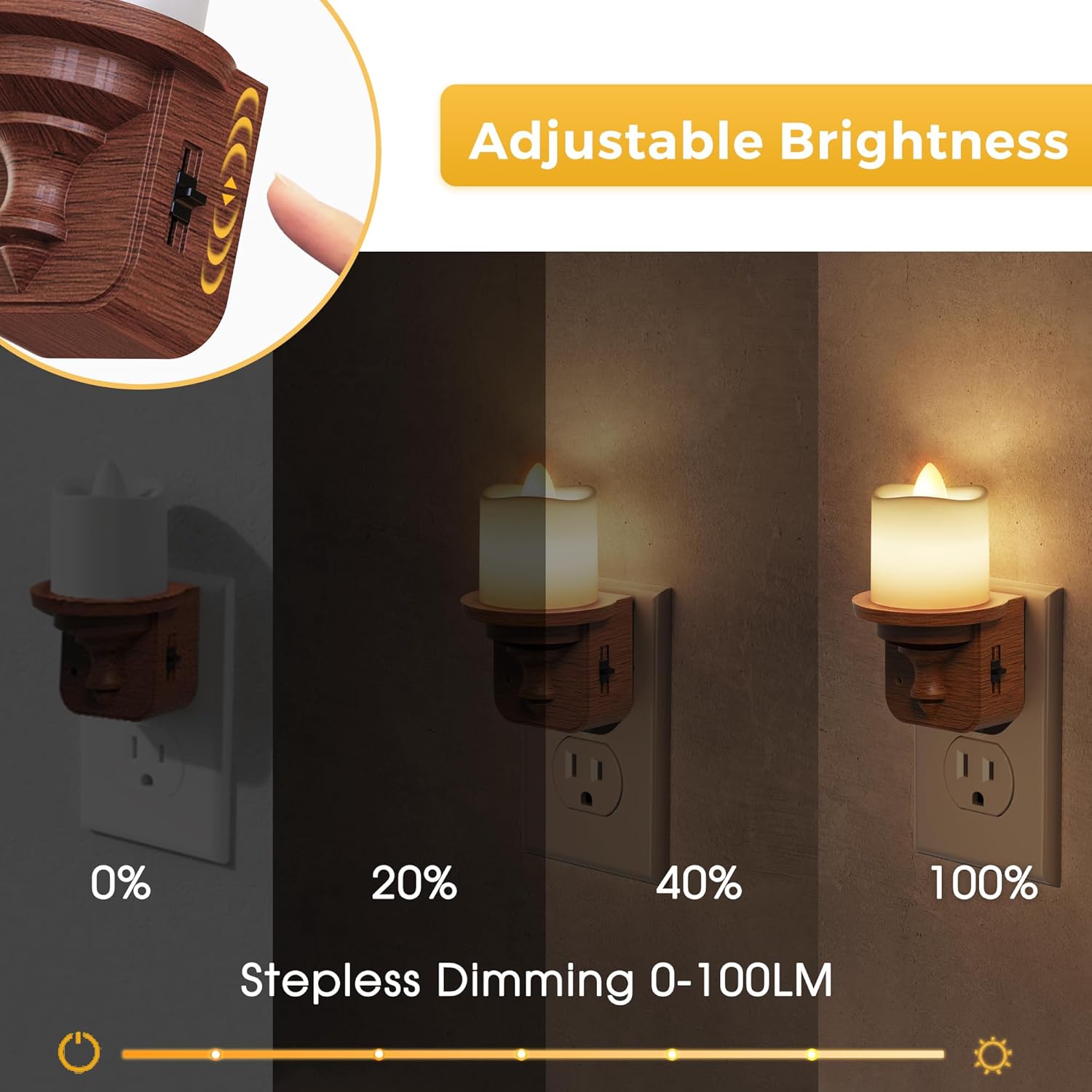L LOHAS LED Night Light, 2 Pack Flameless Candle Night Light Plug in, Dusk to Dawn Sensor, 0-100LM Dimmable Nightlight, 3000K Soft White, Vintage Decorative Night Lights for Hallway Bathroom