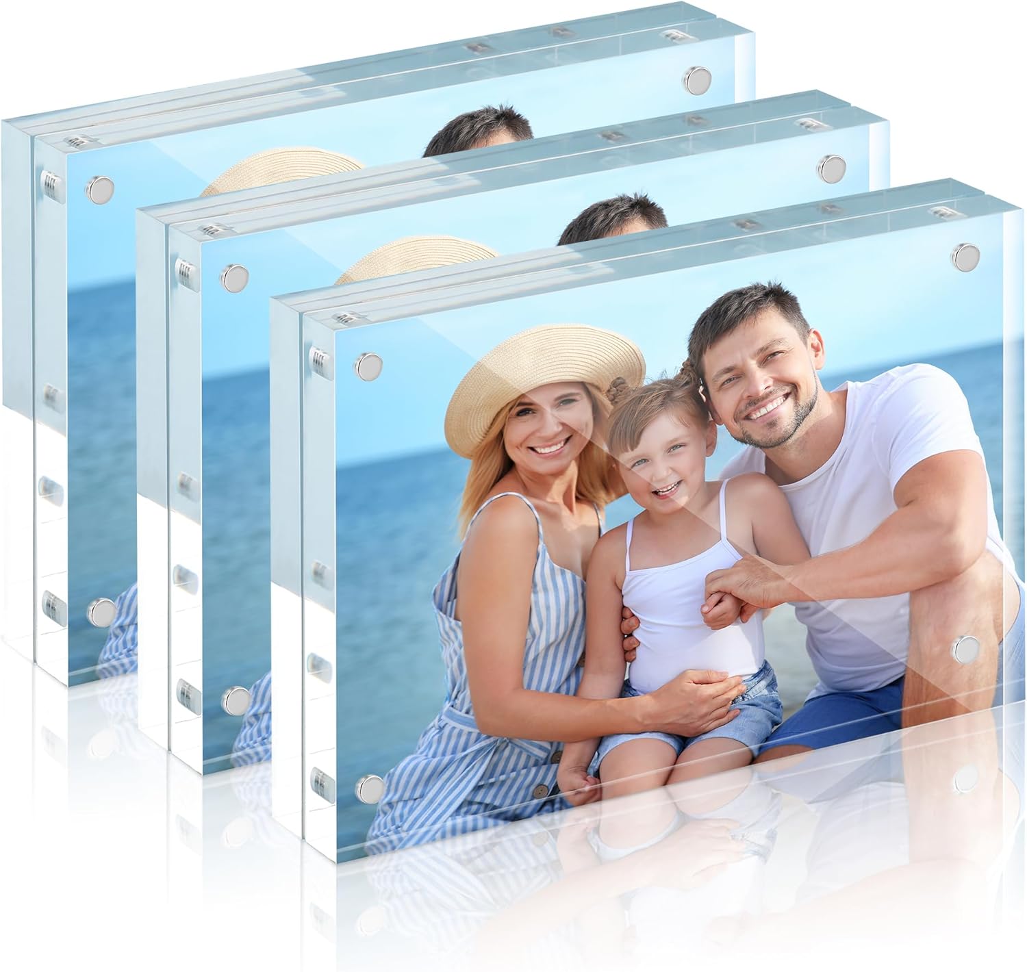 HOUSE DAY Acrylic Picture Frames 4x6, 3 Pack Magnetic 4 x 6 Picture Frame, Double Sided Clear 4x6 Photo Frame with Microfiber Cloth, Frameless FreeStanding 4x6 Frame Gift for Desktop Display 4x6"(3 Pack)