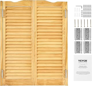 VEVOR Double Saloon Swinging Doors, 36" W x 42" H Arched Top Interior Swinging Cafe Doors, Premium Pine Wood, with Hinges & Hardware Kit, Easy to Install for Hallway Kitchen Bar Pub Entrance Log Color
