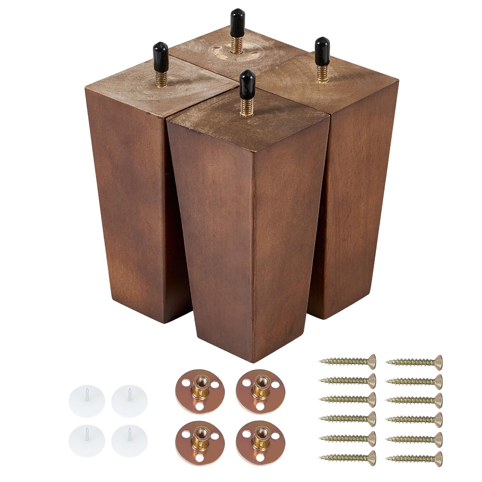 BRIAN & DANY Wood Furniture Legs 6 inch, Square Sofa Legs Set of 4, Brown Mid-Century Modern Replacement Feet for Couch Dresser Armchair Cabinet etc