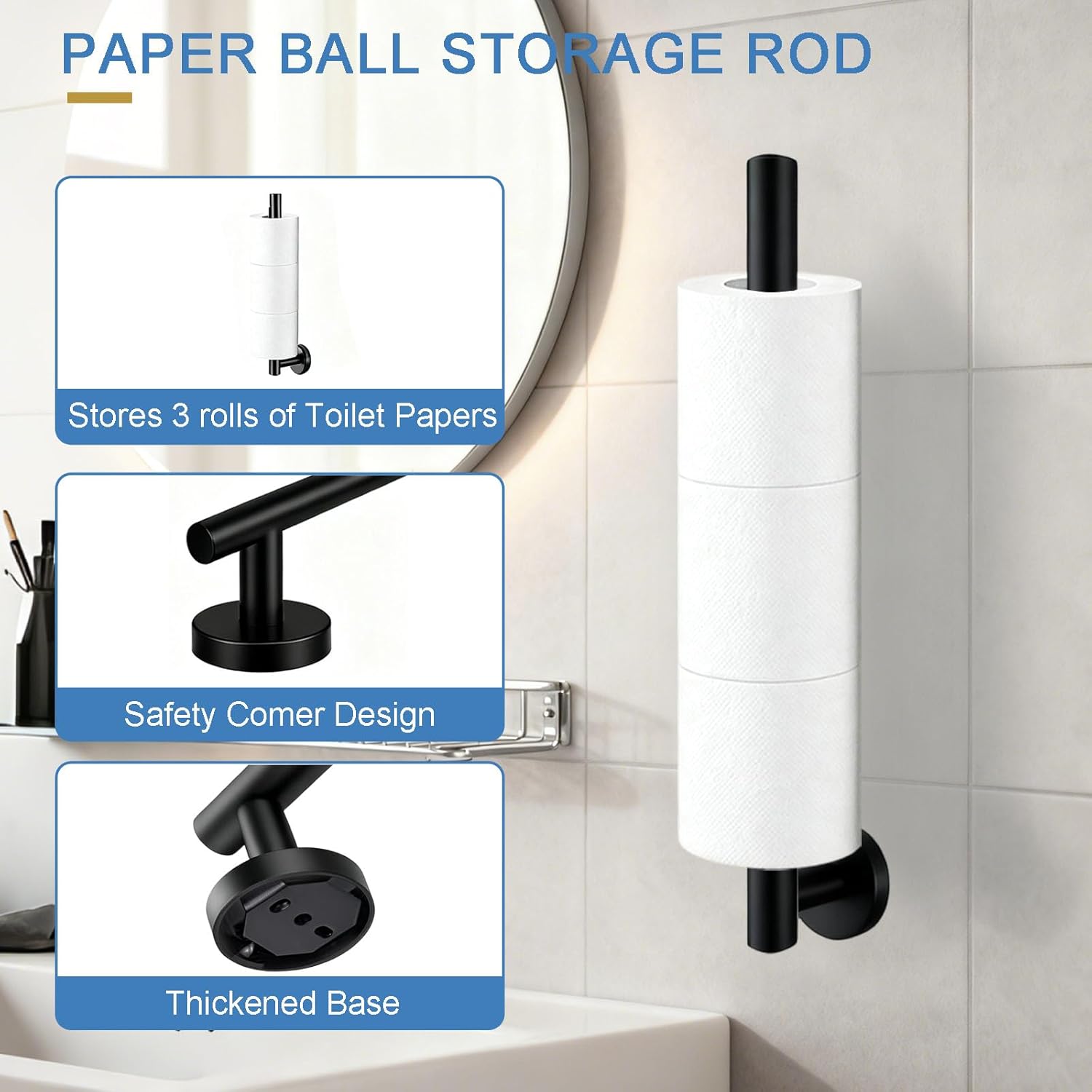 7-Piece Matte Black Bathroom Hardware Set - 7-in-1 Towel Rack Set, 23.6-inch SUS304 Stainless Steel Towel Bar and Toilet Paper Holder | Modern Black Bathroom Accessories (7, Black-7)