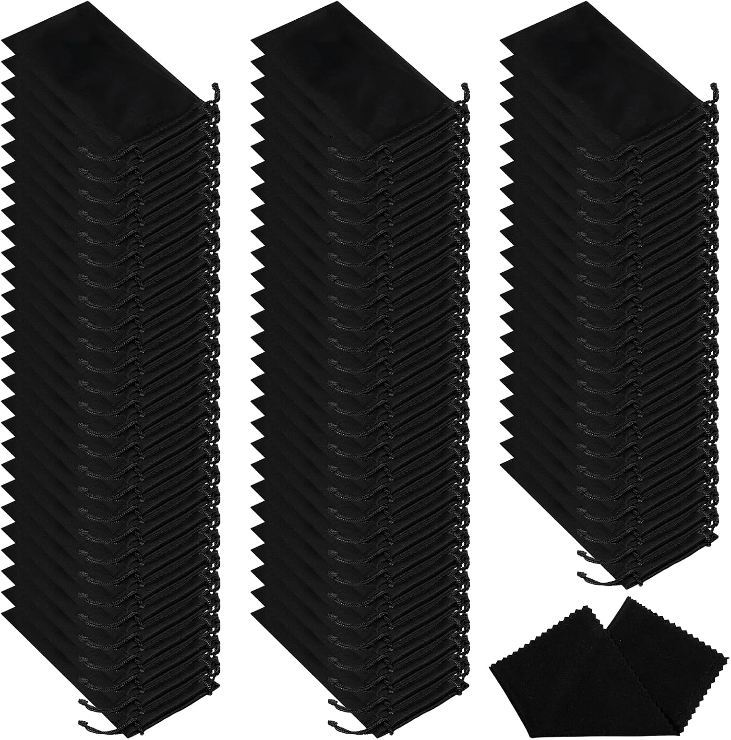 100 Pcs Microfiber Case Pouch Bag, Soft-Sunglasses Pouchs, Sunglasses Pouch Soft-Slim with Drawstring Closure Sunglass bag with 5 Pieces Cleaning Cloth for Men Women