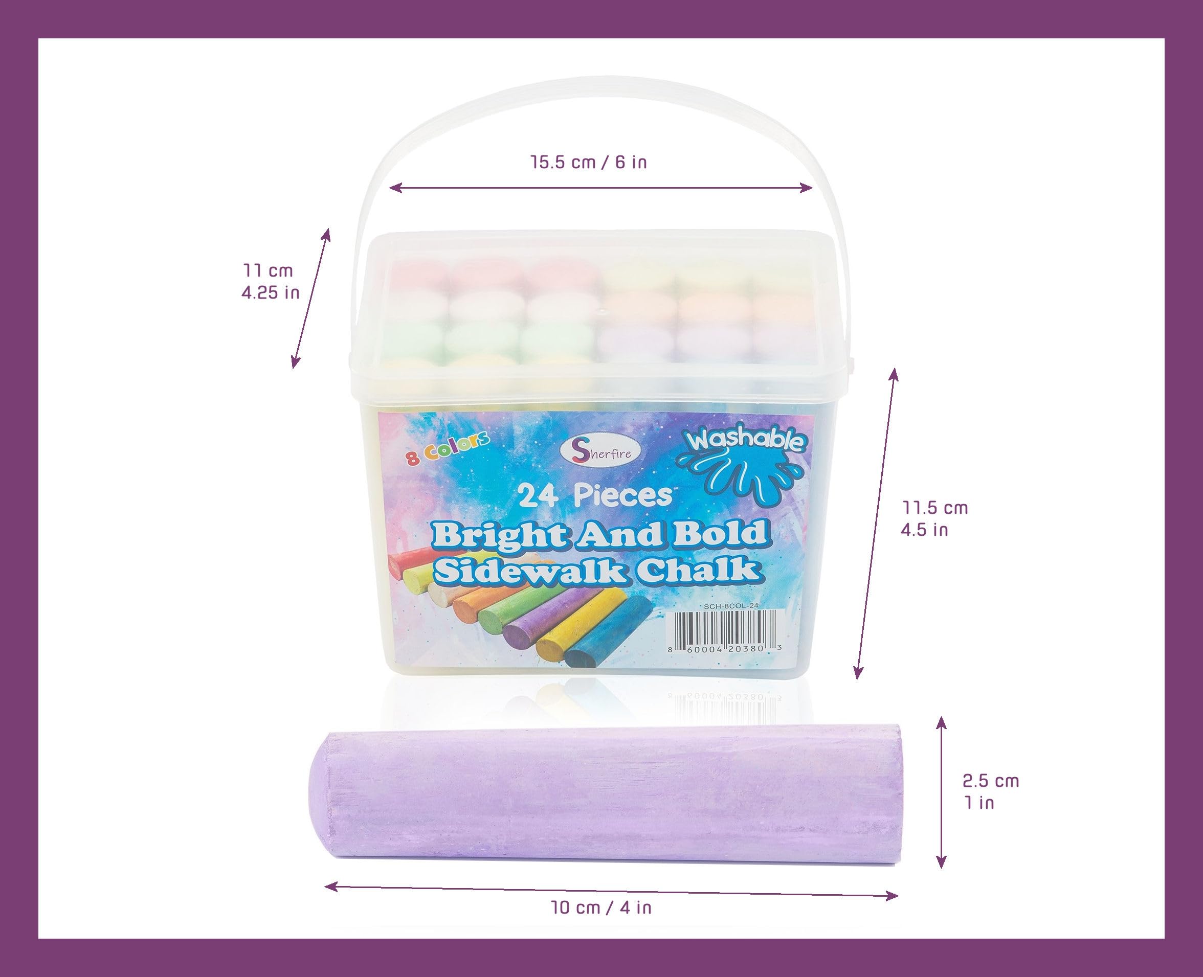 Sherfire Jumbo Sidewalk Chalk - 24-Piece Set With 8 Vibrant