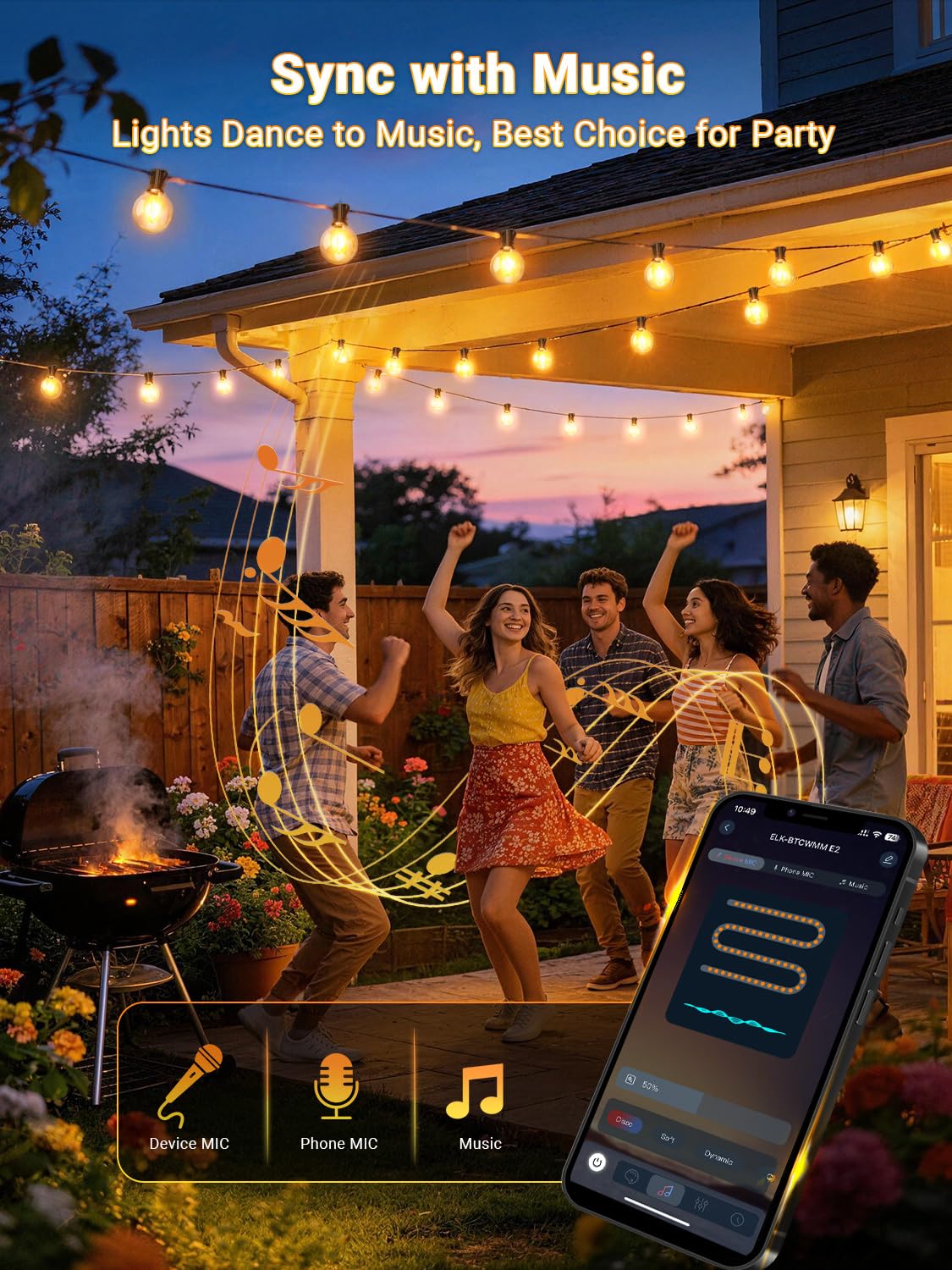 Guirlande Lumineuse Exterieure Dimmable, 30m Guirlande Guinguette Exterieur | APP et Télécommande, Musique Sync, Minuterie, 4 Modes, Étanche IP44, G40 LED Guirlande Led Exterieur pour Jardin Mariage Fête