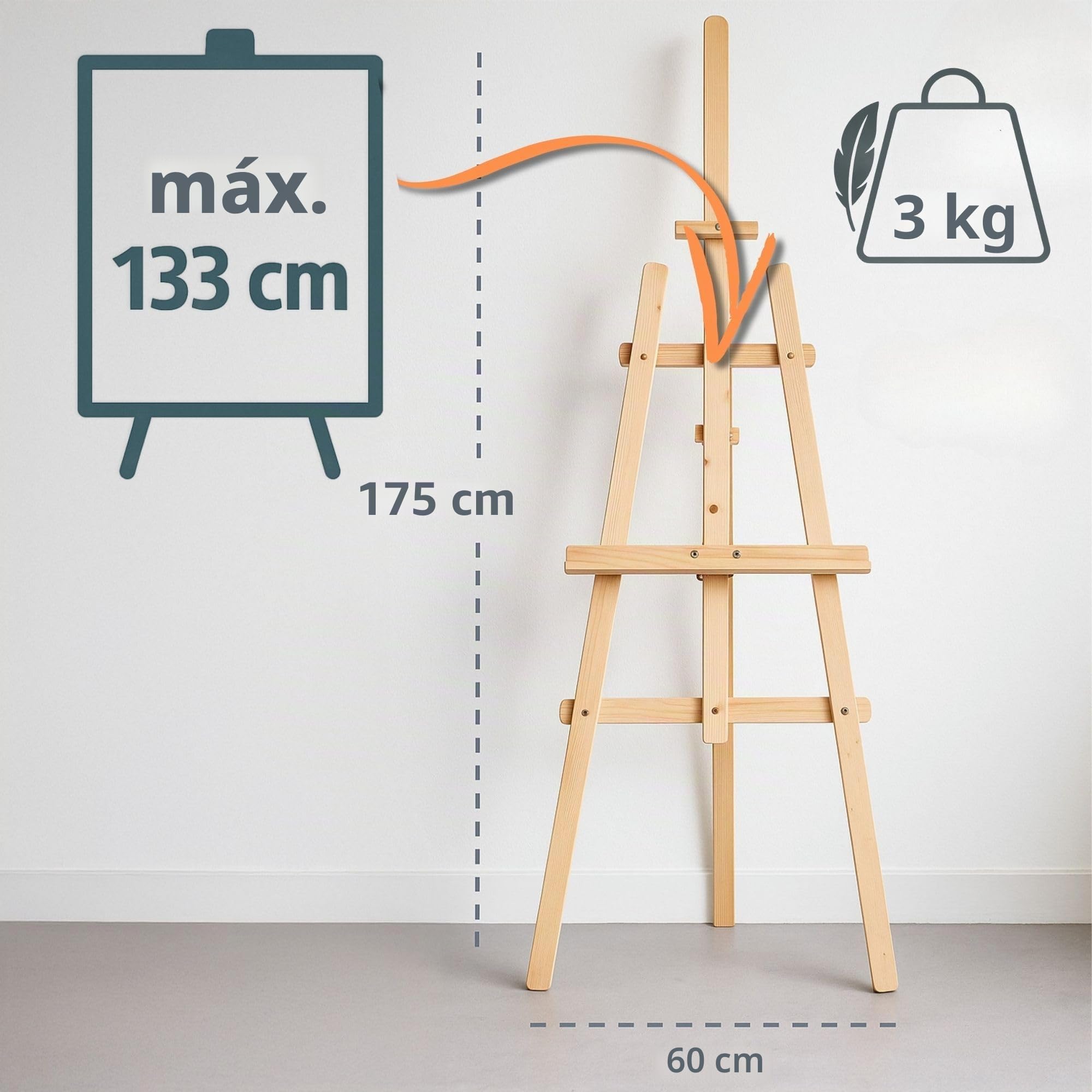 Caballete pintura de madera 175 cm - Caballetes plegables y regulables en altura para pintar Soporte para lienzo ideal para artistas pintura y tableau de boda Perfecto para niños y adultos