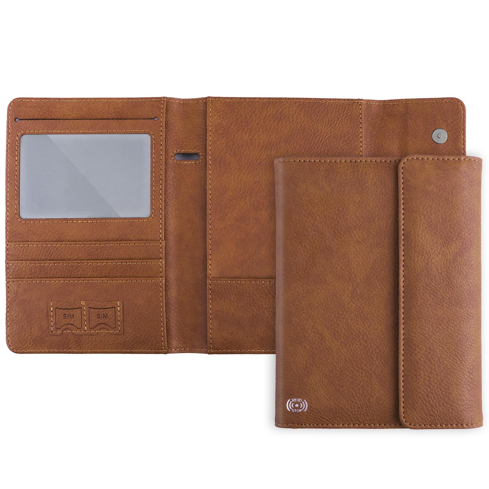 WALNEWPassport Holder for Travel, RFID Blocking Passport Book Wallet Cover Case, PU Leather Travel Essentials Accessories Document Holder, Brown