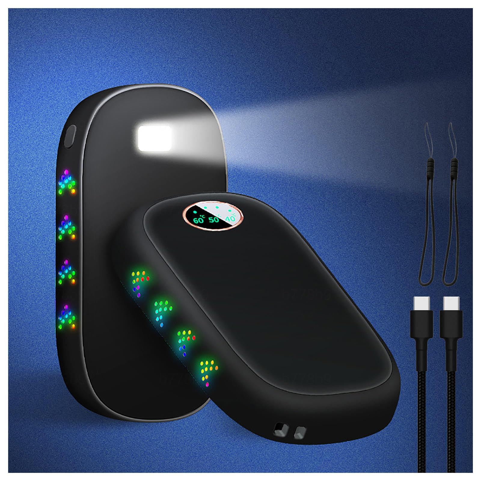2 Confezioni di scaldamani riutilizzabili da 10000 mAh, scaldamani elettrici con 3 modalità di Riscaldamento con Luce Colorata per respirazione/Torcia elettrica, Regali per Uomini,