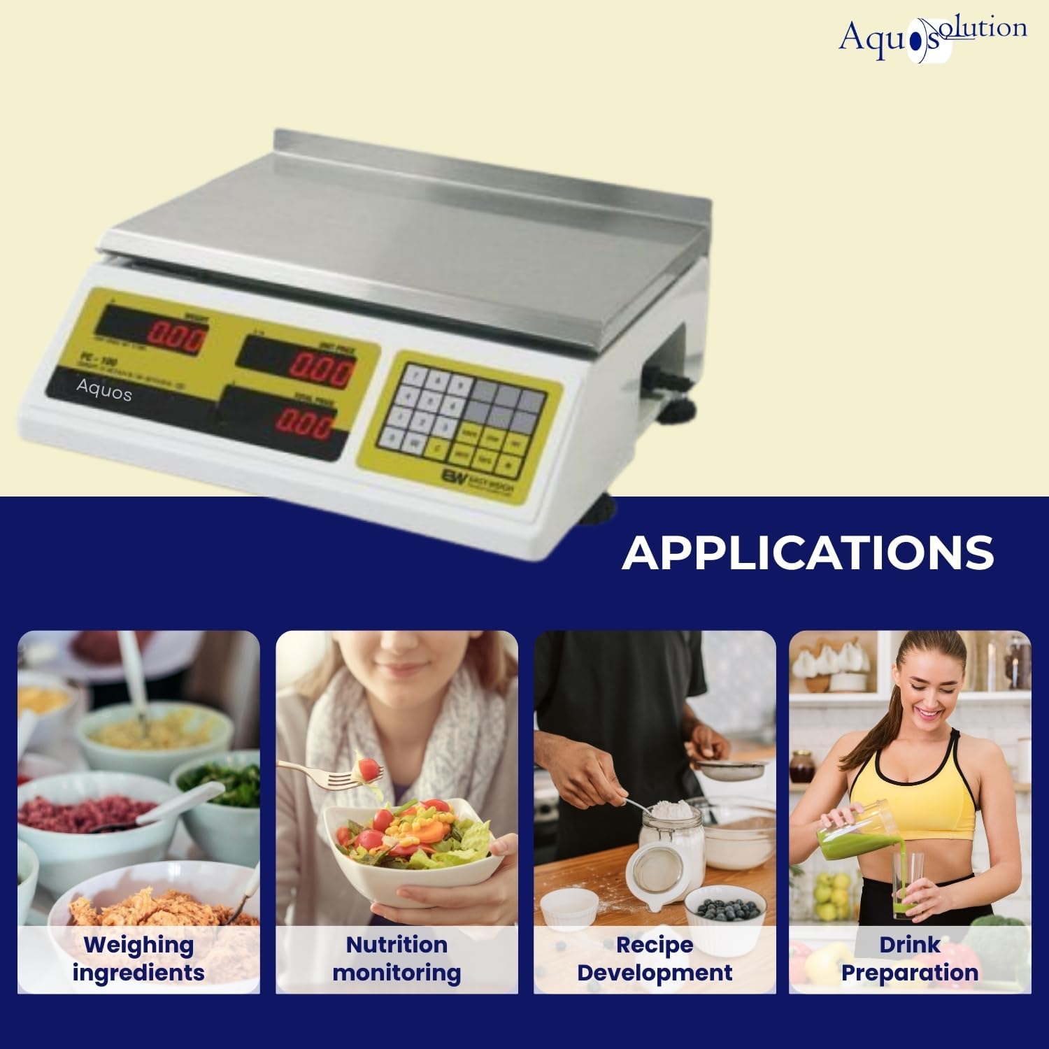 Aquos Digital Price Computing Scale 60 lb / 30 kg – Class III Legal for Trade Food Scale, Stainless Steel Platform, Commercial Retail Grocery Deli Meat Bench Scale (PC-100NL)