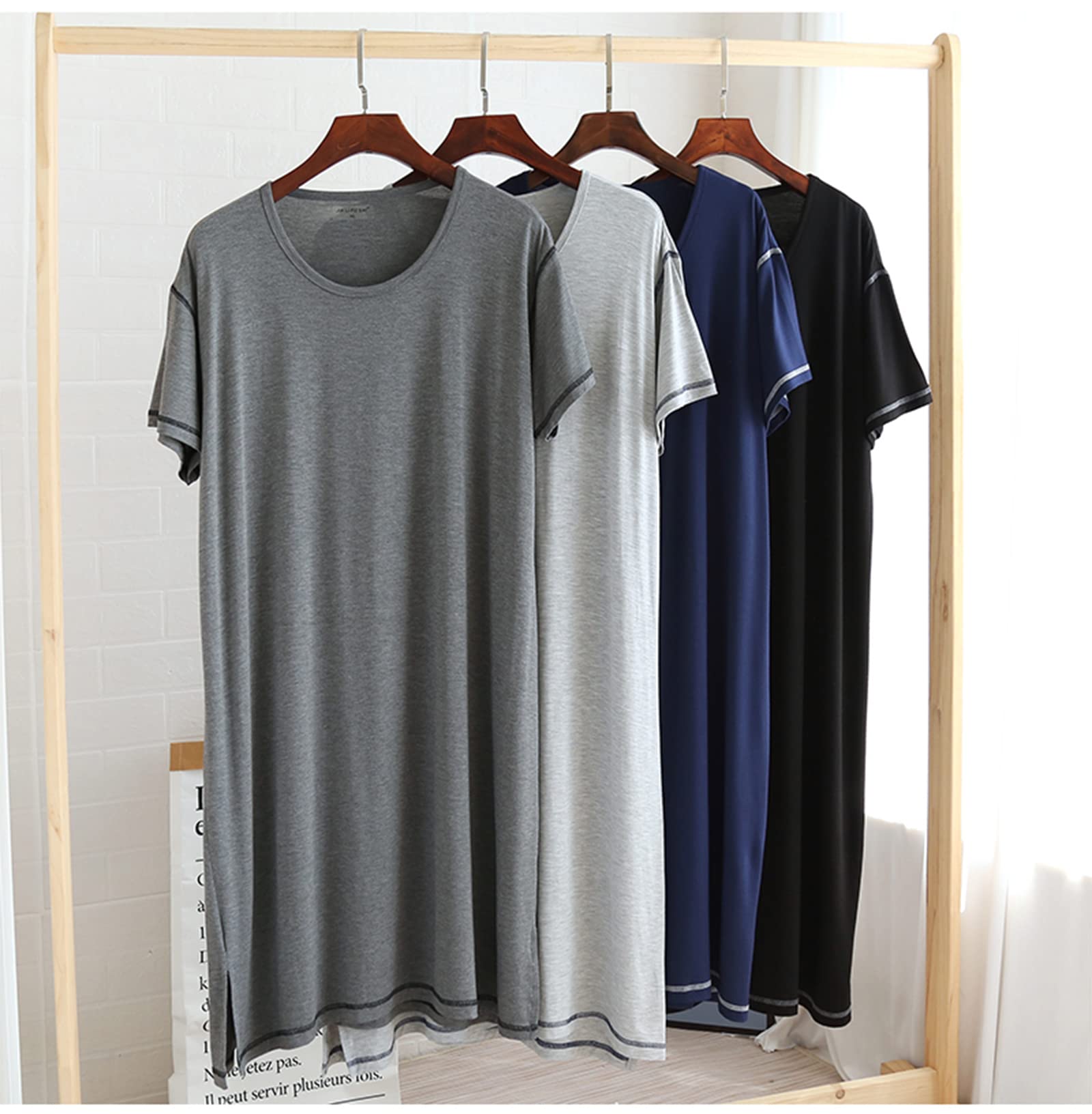 CYGE Kurzarm Nachthemd Für Herren, Gestrickter Pyjama Nachthemd Mittellanges Nachthemd Bademantel XL-4XL