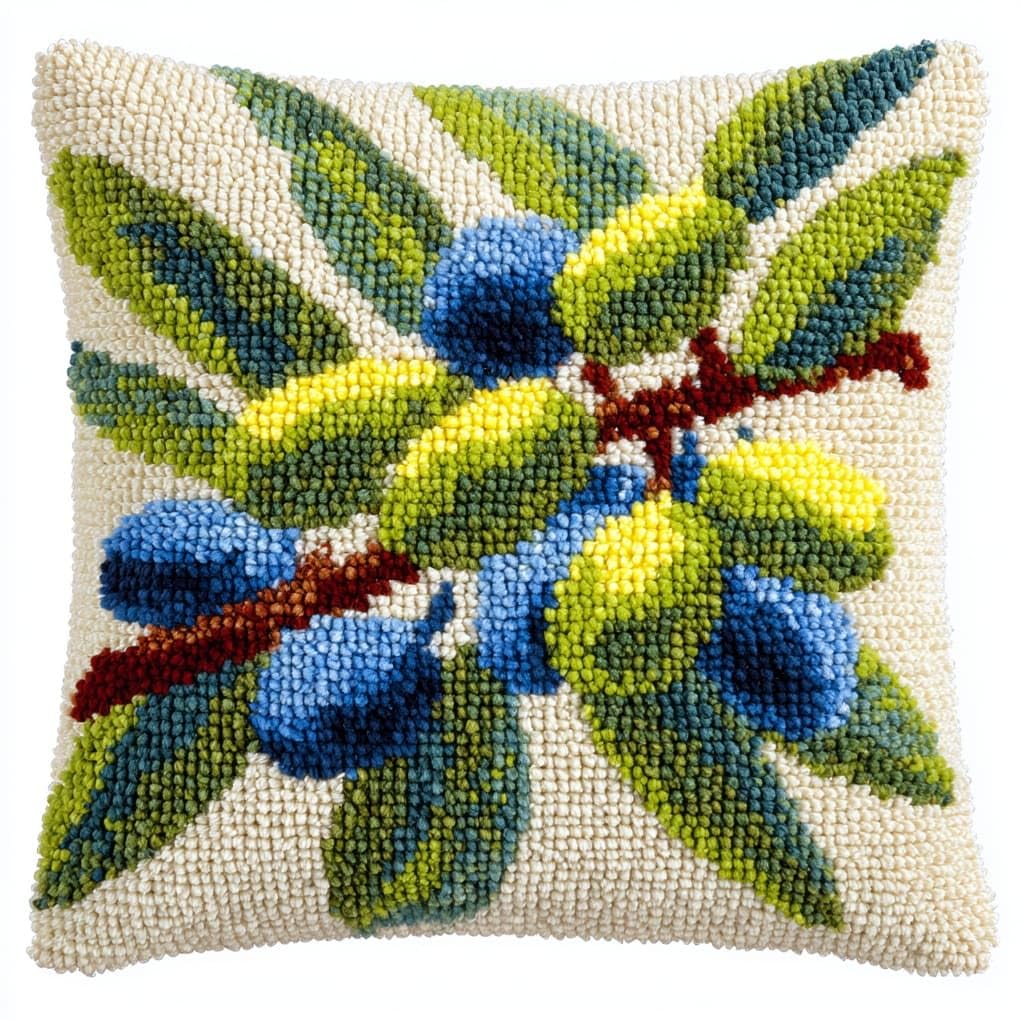 WallustrioaW Latch Hook Kits for Adults,Olive Branches and Fruits,DIY Latch Hook kit Cushion Throw Pillow Embroidery Craft for Beginner Christmas,Birthday Gifts,17x17in