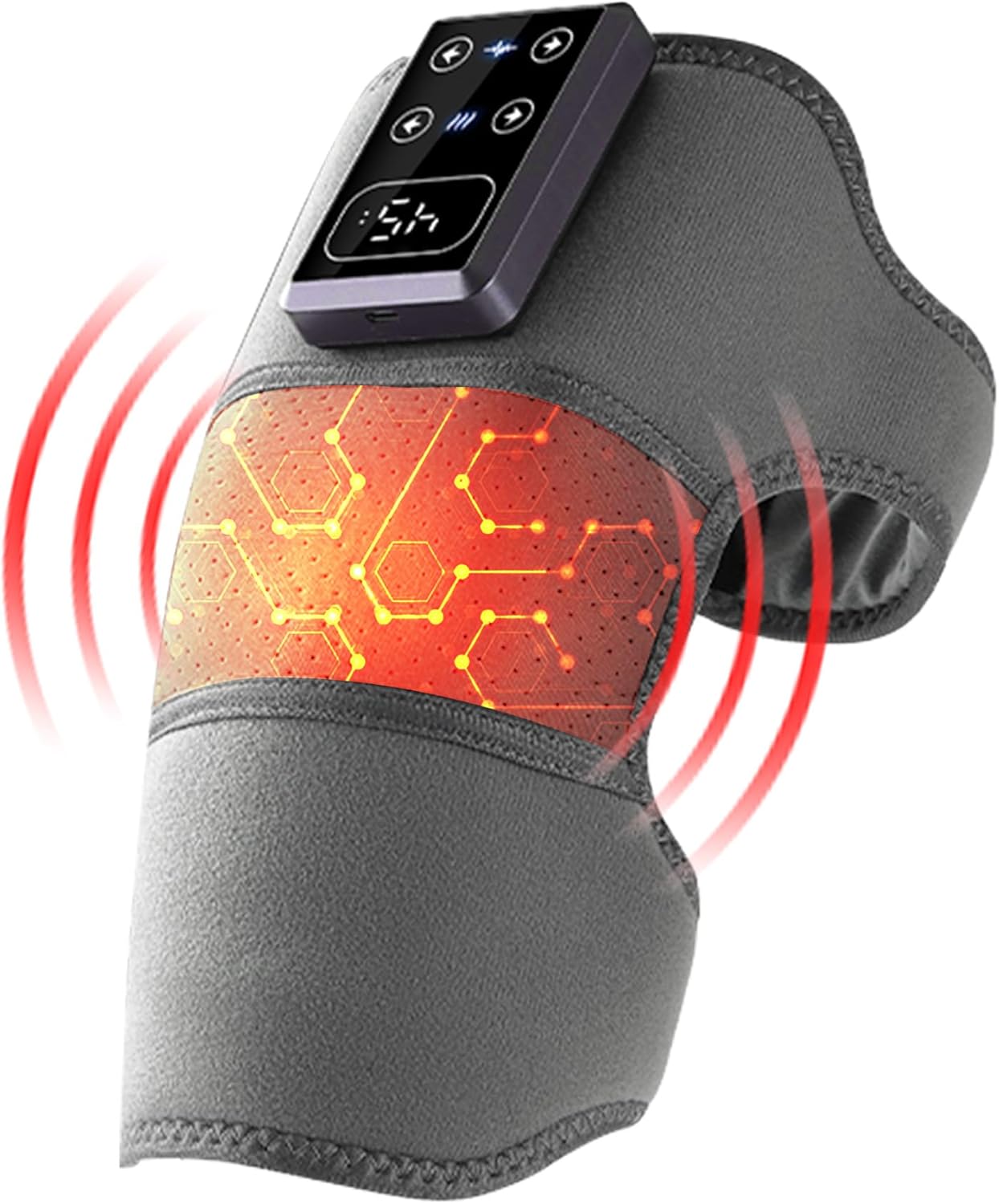 Cordless Knee Heating Massager - Electric Heated Knee Wrap with 5 Heat Settings & 3 Vibration Intensity Levels for Joint Comfort & Muscle Relaxation (Grey) - Image 8