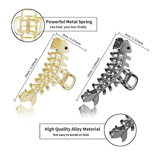 Miniatura 3 de 3 pinzas de metal con forma de hueso de pescado dorado y plateado para cabello grueso y fino, accesorios para el cabello para mujeres y niñas