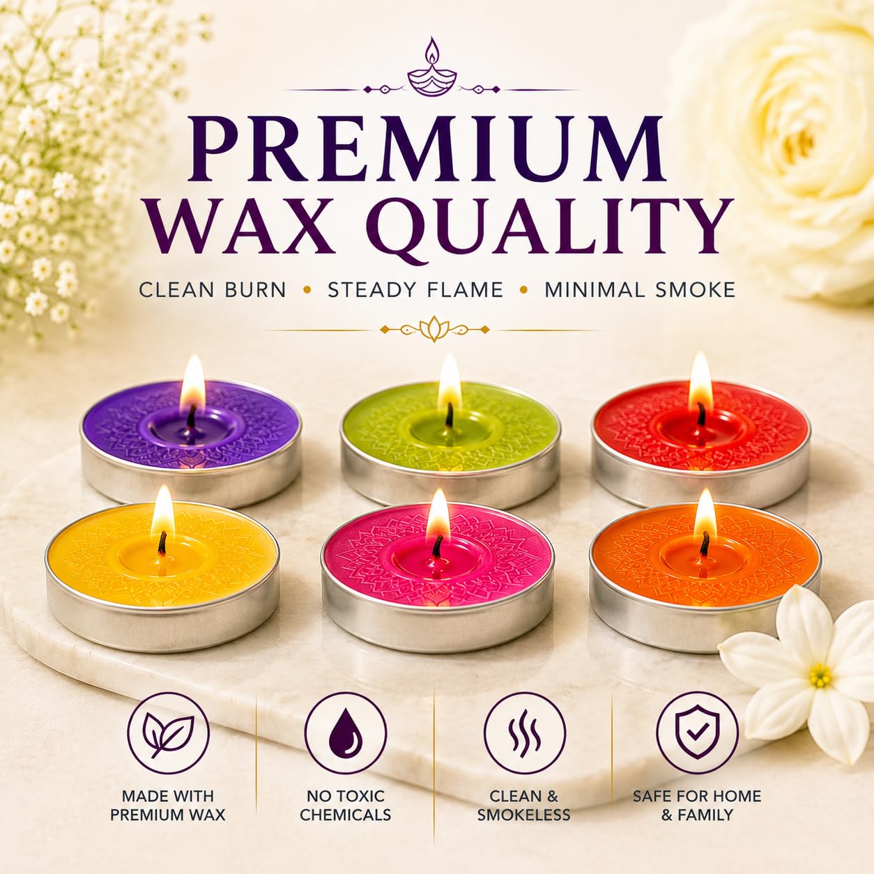 Multicolor Tealight Candles - 50 Pack -6