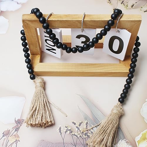 Miniatura 6 de ZH158 - 400 cuentas de madera pintadas en negro de 0.472 in, pulsera espacial redonda para hacer llaveros, manualidades de bricolaje, fabricación de