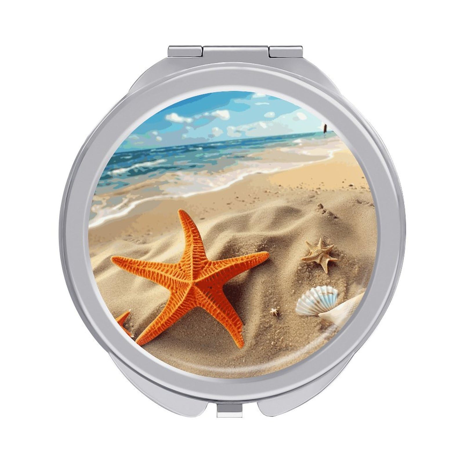 FekiLoot Sea Beach Starfish Travel Makeup Mirror 2 X /1 X Magnifying Slim Pocket Mirrors Compact for Purse Travel Makeup Mirrors for Pocket, Handbag, Purse Women Gift