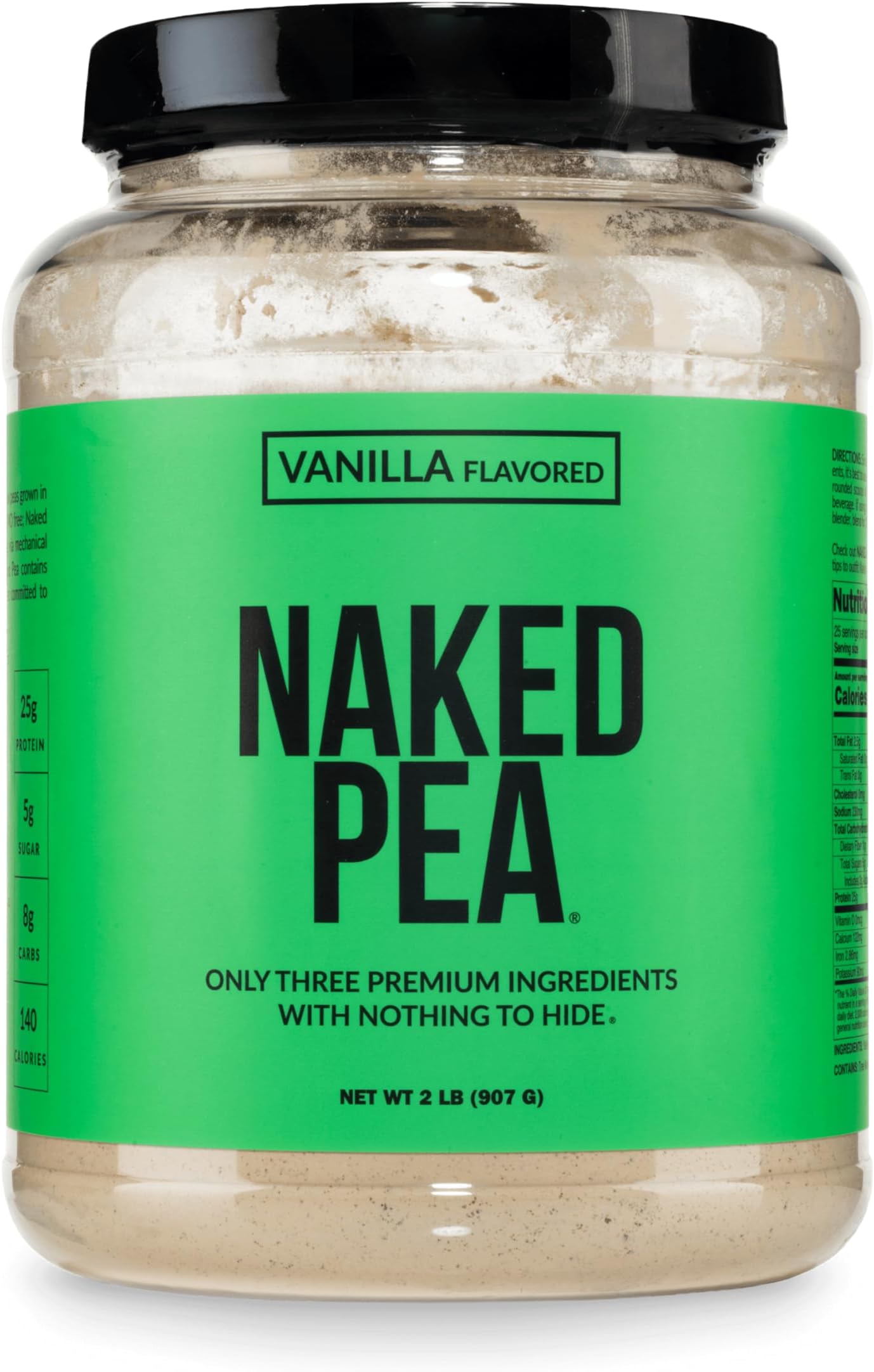 NAKED Vanilla Pea Protein Isolate from North American Farms, Only 3 Ingredients, Vanilla Vegan Protein, NSF Certified, Gluten-Free, Soy Free, GMO Free - 2LB